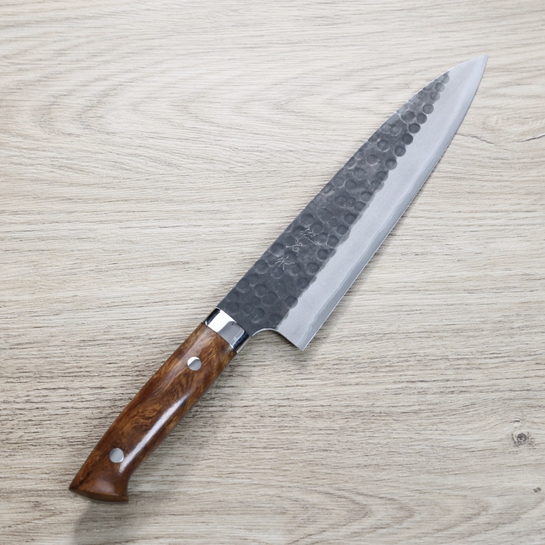 佐治武士 牛刀 210mm 青紙超級鋼 黑打鎚目