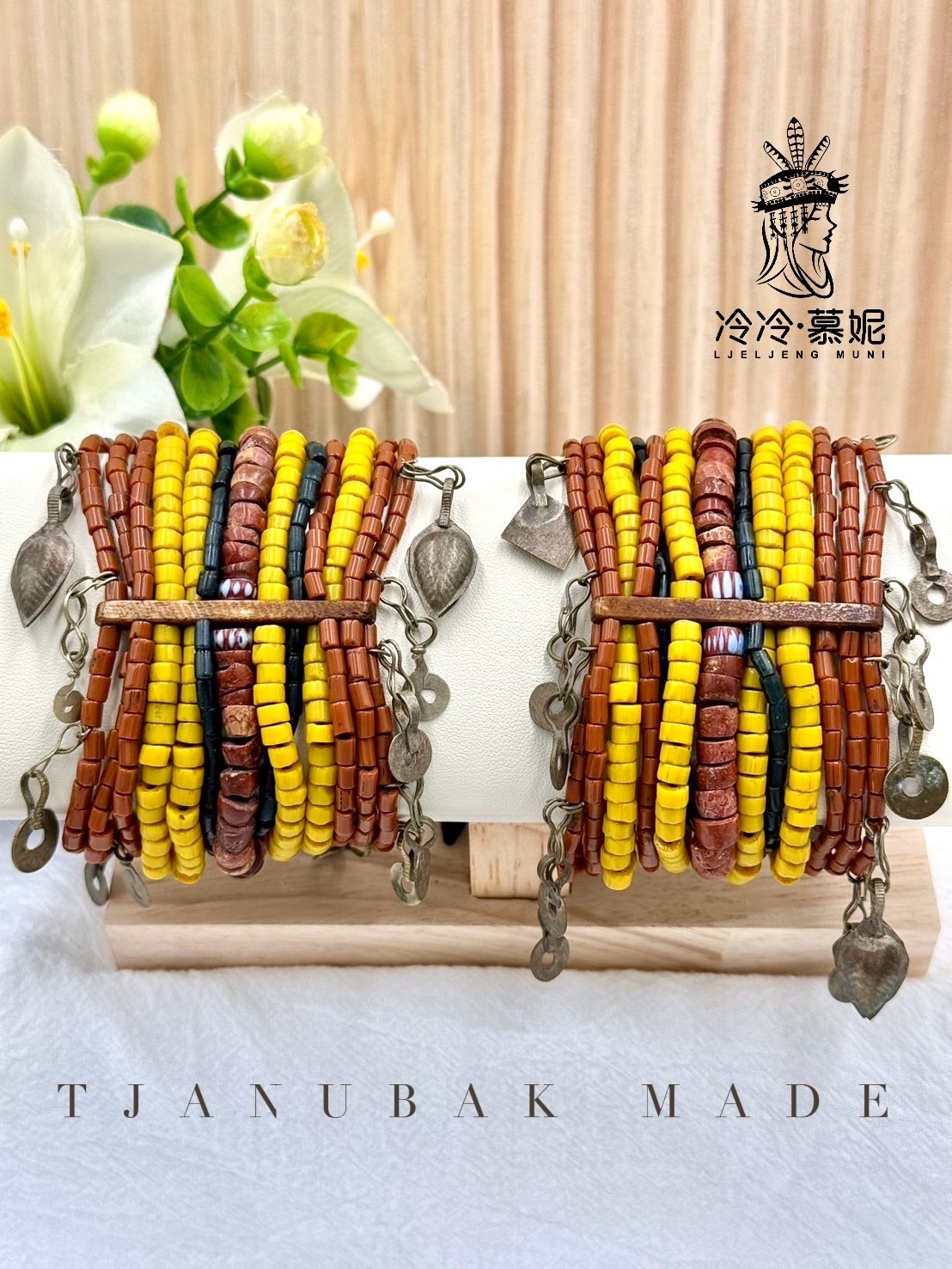 W-No.68貿易老珠阿富汗複串手鍊16cm