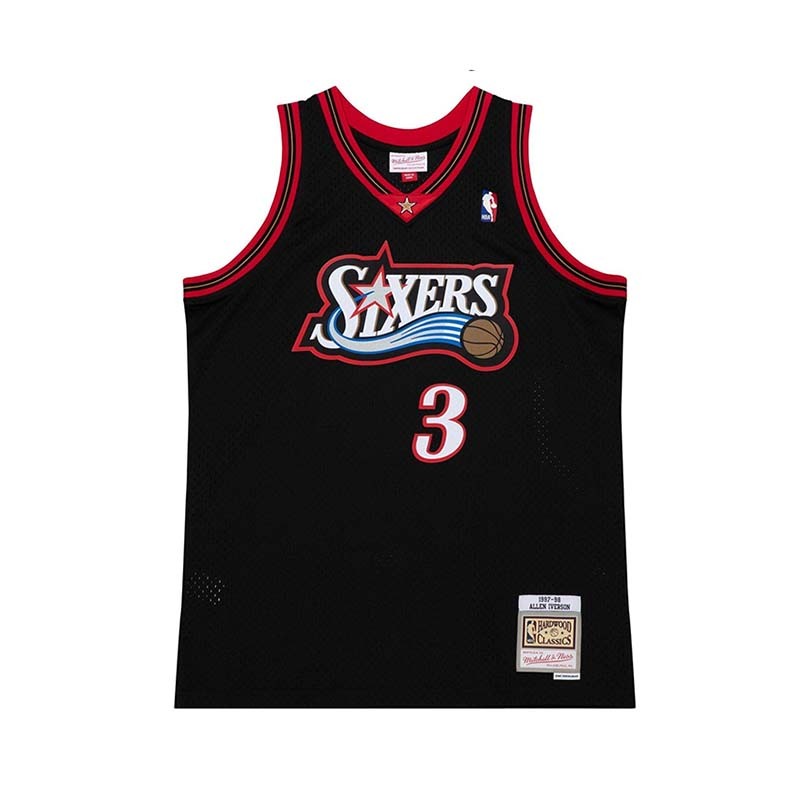 Mitchell & Ness NBA 球迷版球衣 ALLEN IVERSON #3 P76 1997-98 ROAD 球衣 黑 MNSWJ-G2266A [台灣現貨]