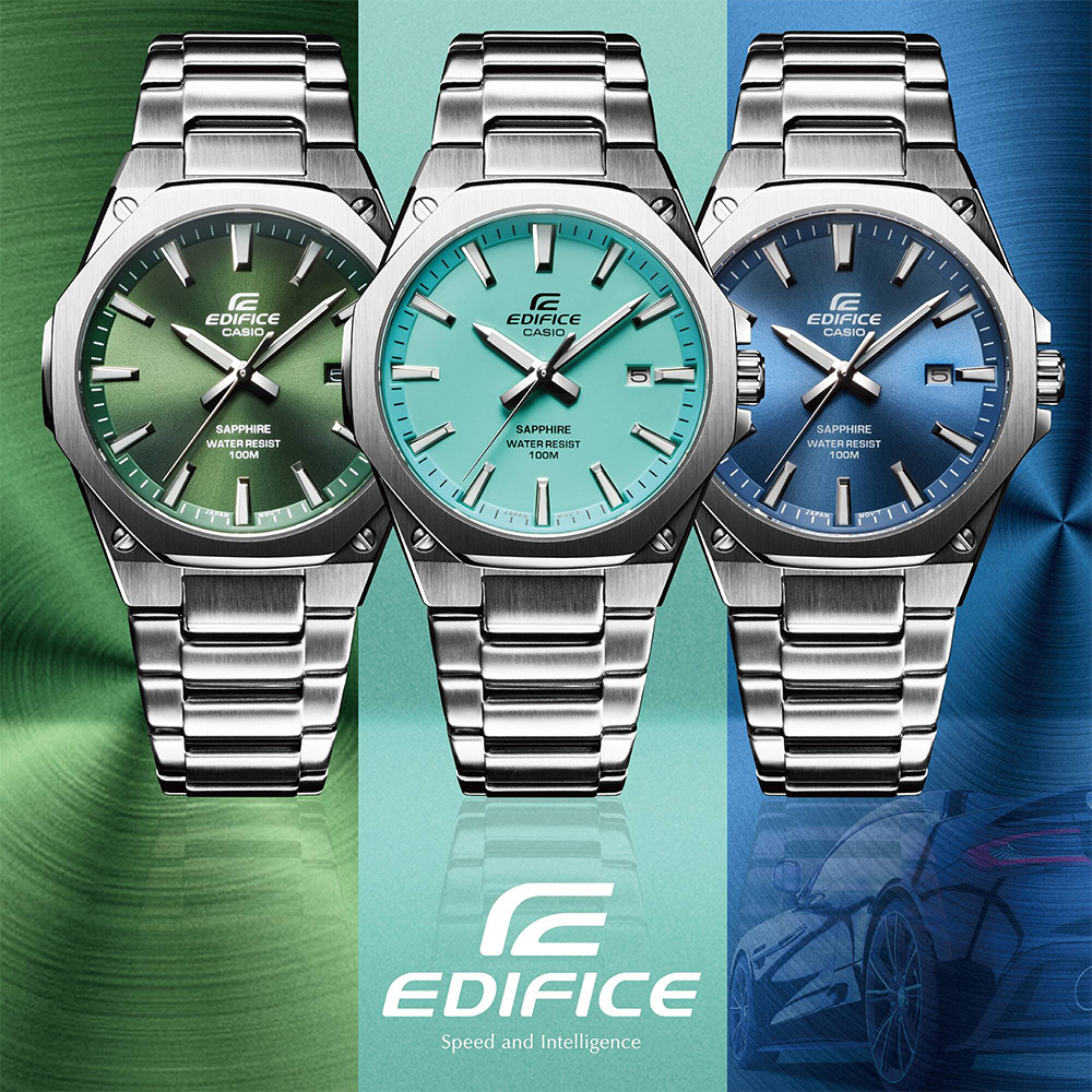 【CASIO 卡西歐】 EDIFICE 輕薄系列 EFR-S108D 無字八角 日期顯示 配戴舒適 英倫紳士 運動旅遊 不鏽鋼 指針錶 手錶