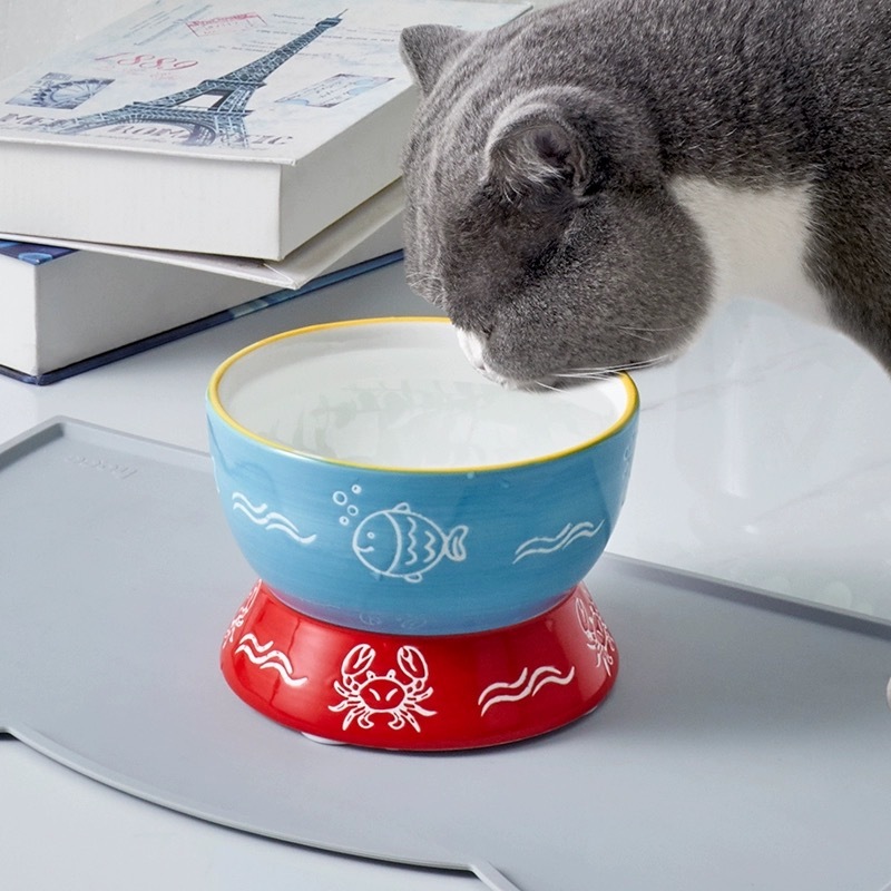 HOCC宠物陶瓷碗 圆形高脚水碗600ML