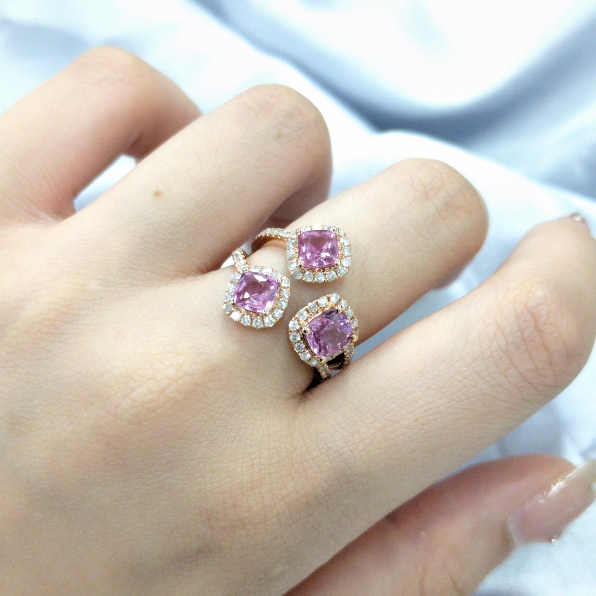 18K Rose Gold 2.21ct Pink Sapphire and Diamond Ring