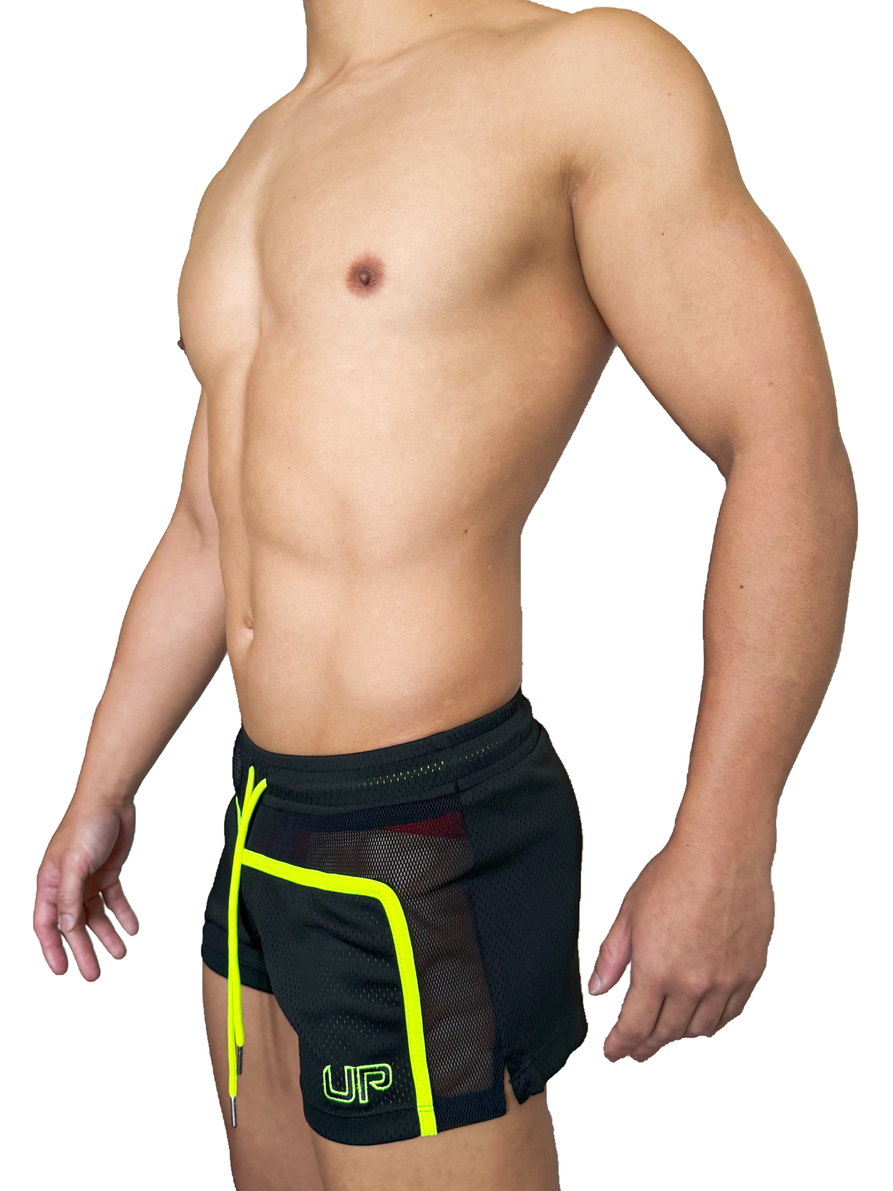 UP For Front Mini 透視網布短褲 極致黑/螢光綠