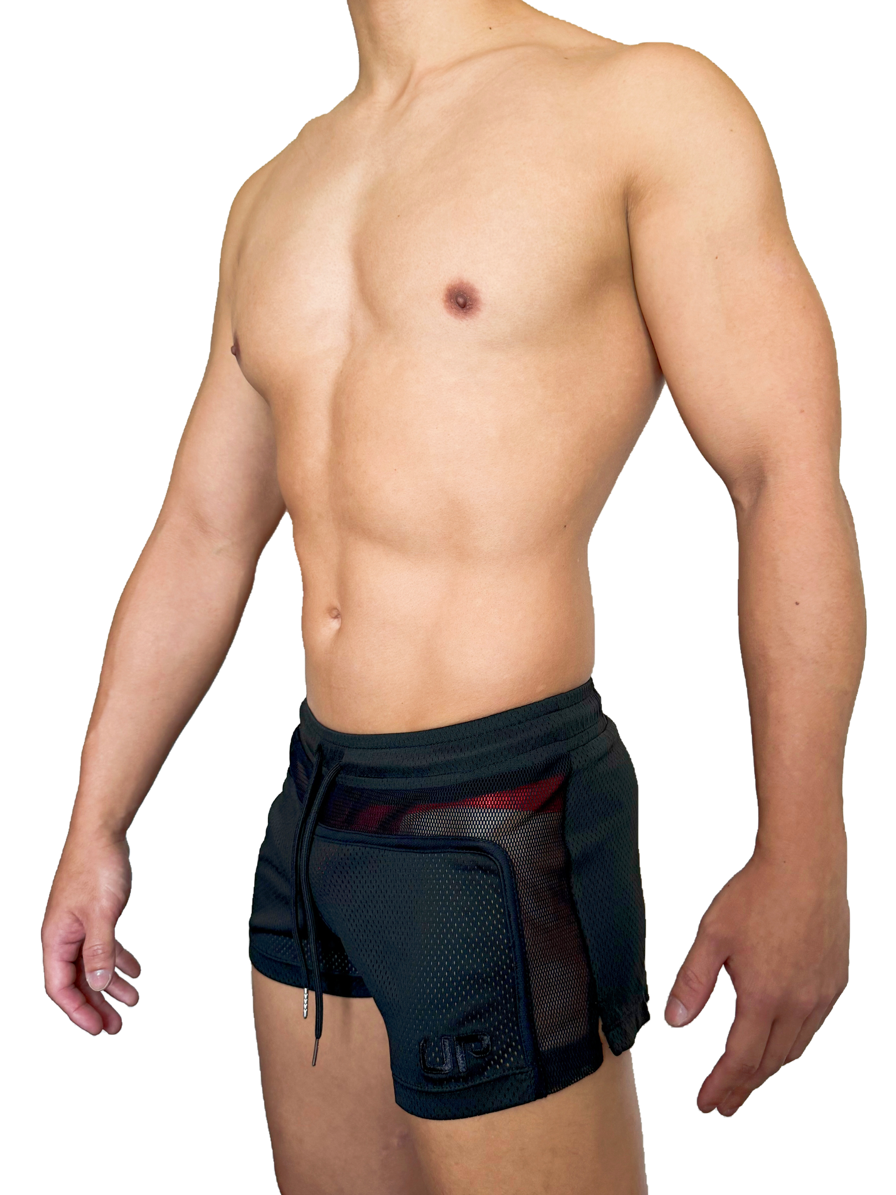 UP For Front Mini 透視網布短褲 極致黑