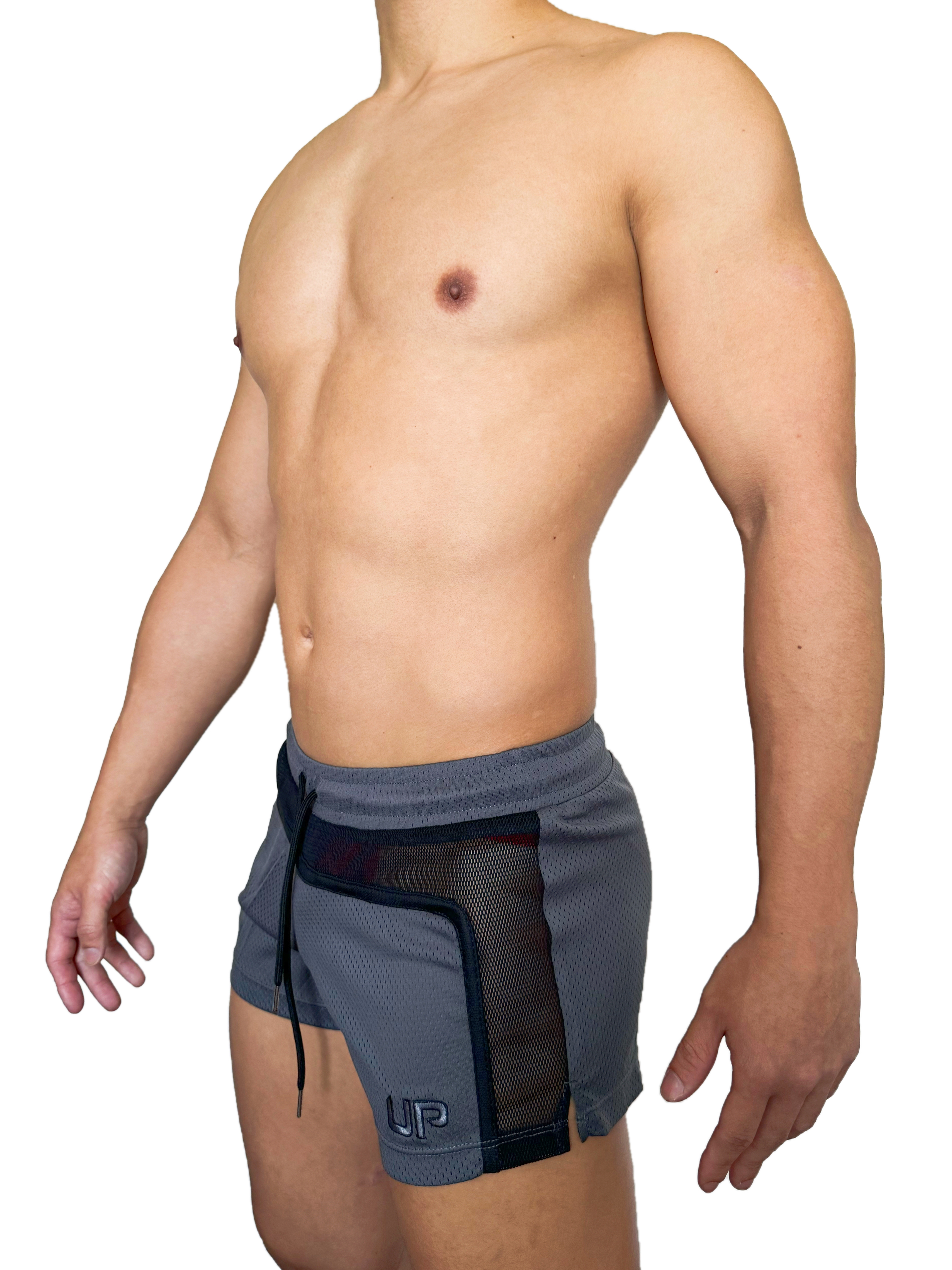 UP For Front Mini 透視網布短褲 炭灰/黑