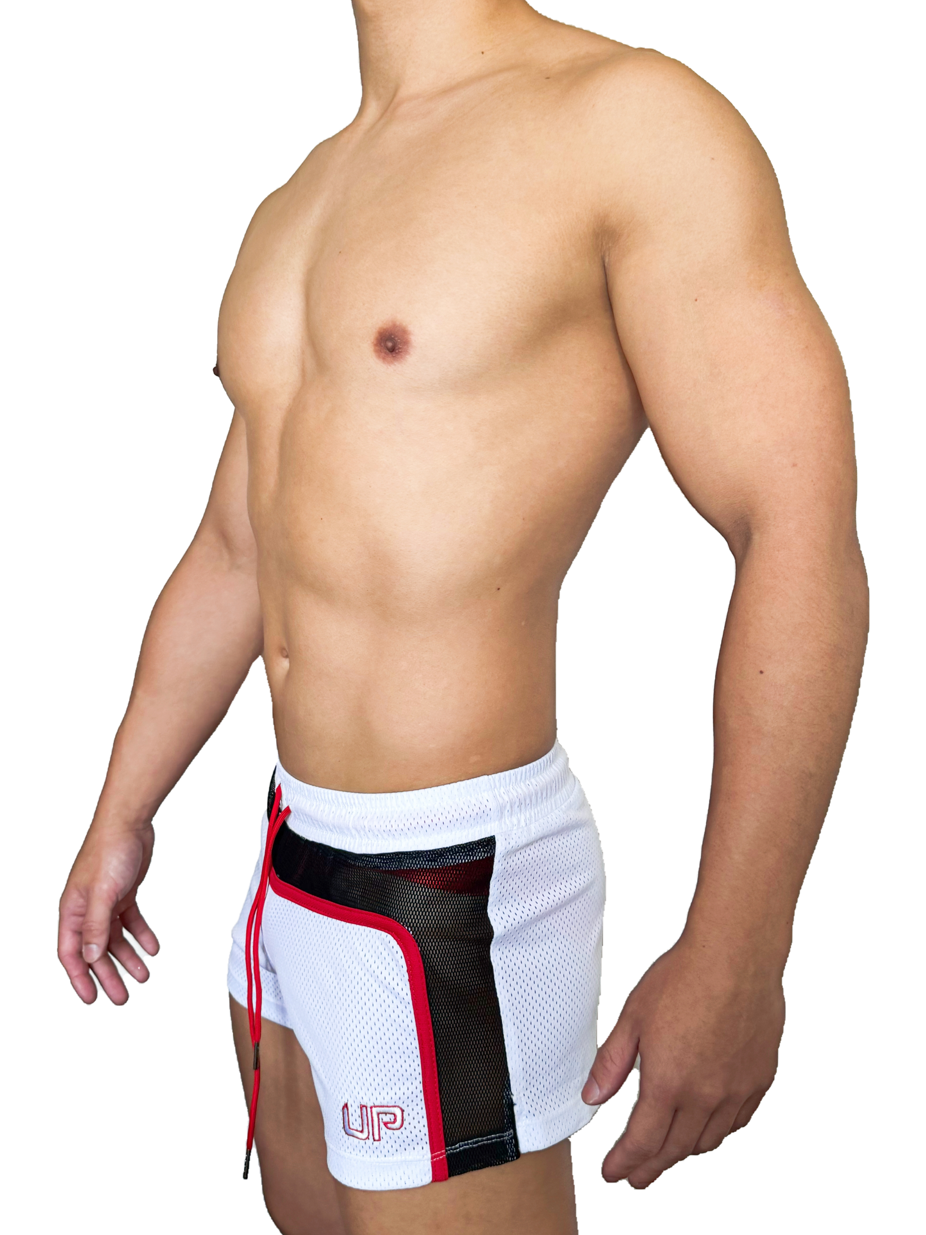 UP For Front Mini 透視網布短褲 極致白/夏日紅