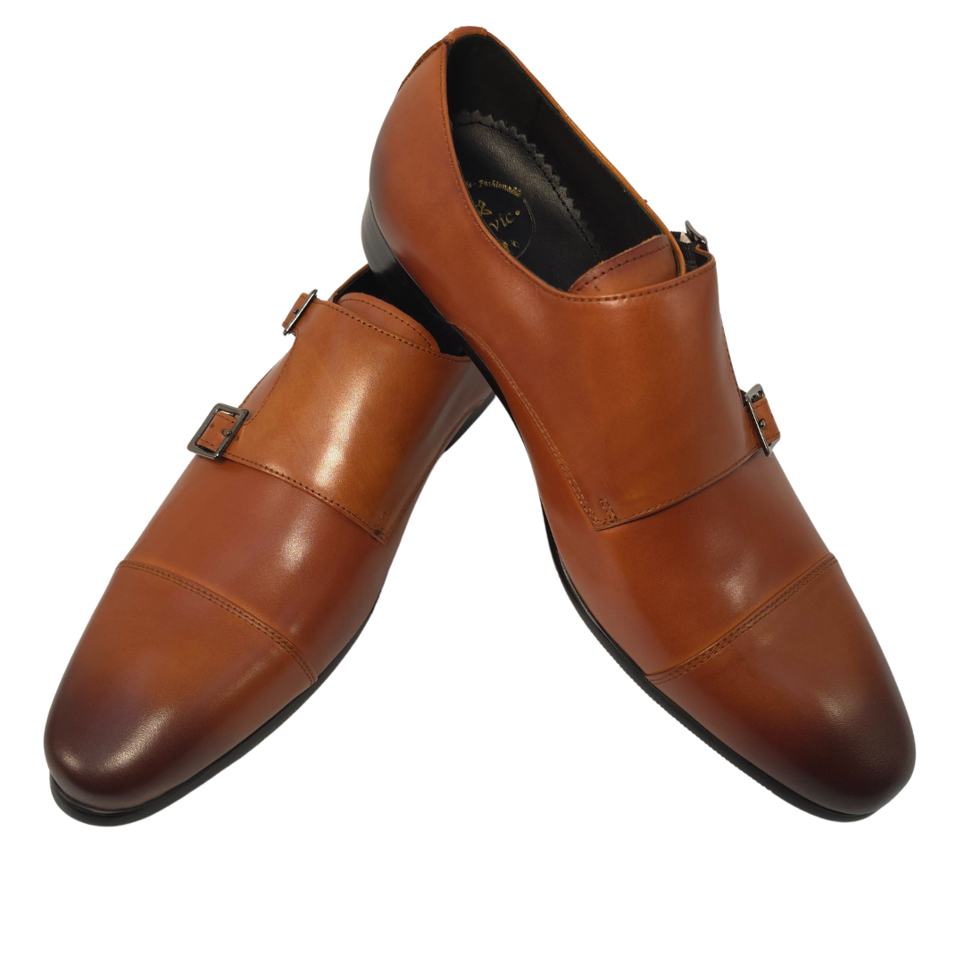 Revic 男裝皮鞋 | TCF-41-2LDM | 淺啡色橫式雙扣皮鞋