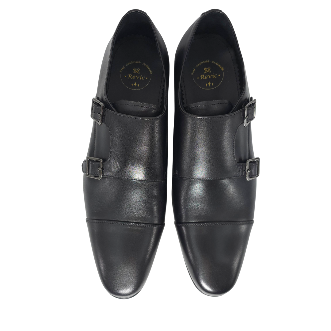 Revic 男裝皮鞋 | TCF-41-2BDM | 黑色橫式雙扣皮鞋