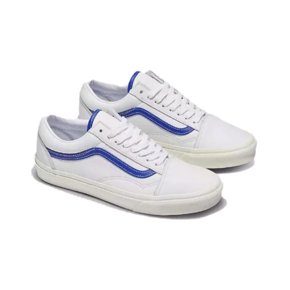 VANS OLD SCHOOL 白藍 線條 皮革 經典 復古 板鞋 休閒鞋 VN0007NTZ5D
