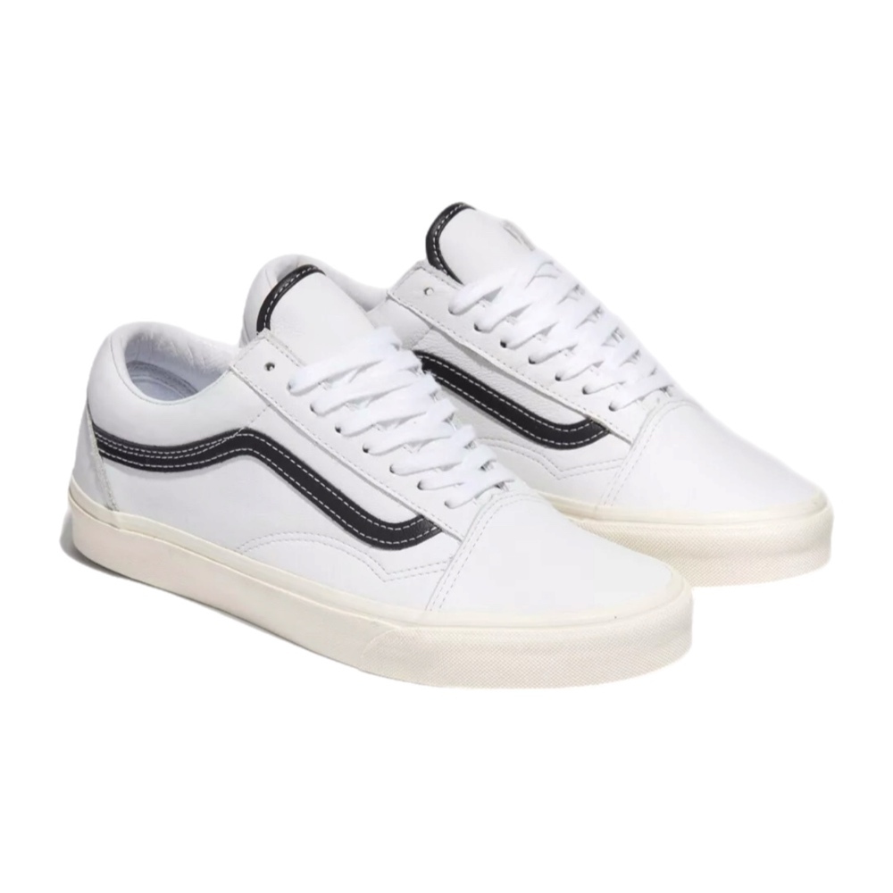 VANS OLD SKOOL 白黑 線條 皮革 經典 復古 板鞋 休閒鞋 VN0007NTYB2