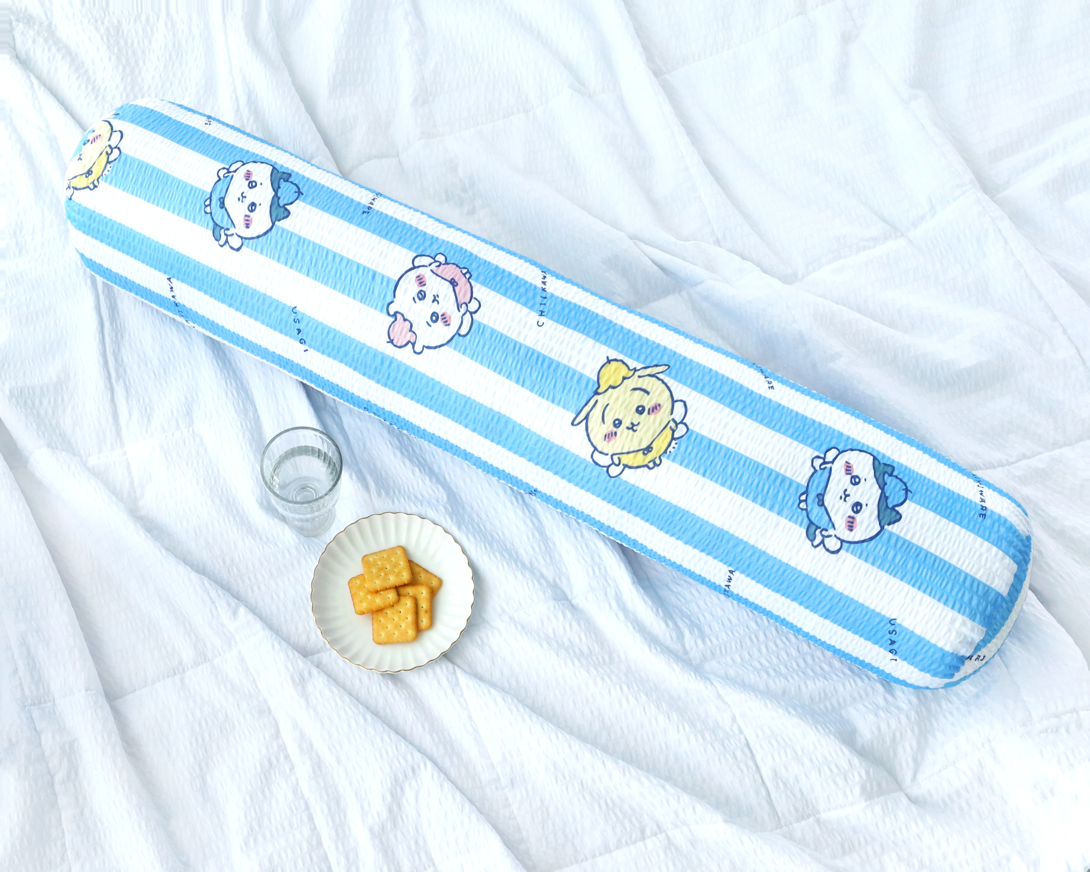 預訂｜Chiikawa 藍白條紋 夏季泡泡紗可拆洗長條枕頭 抱枕