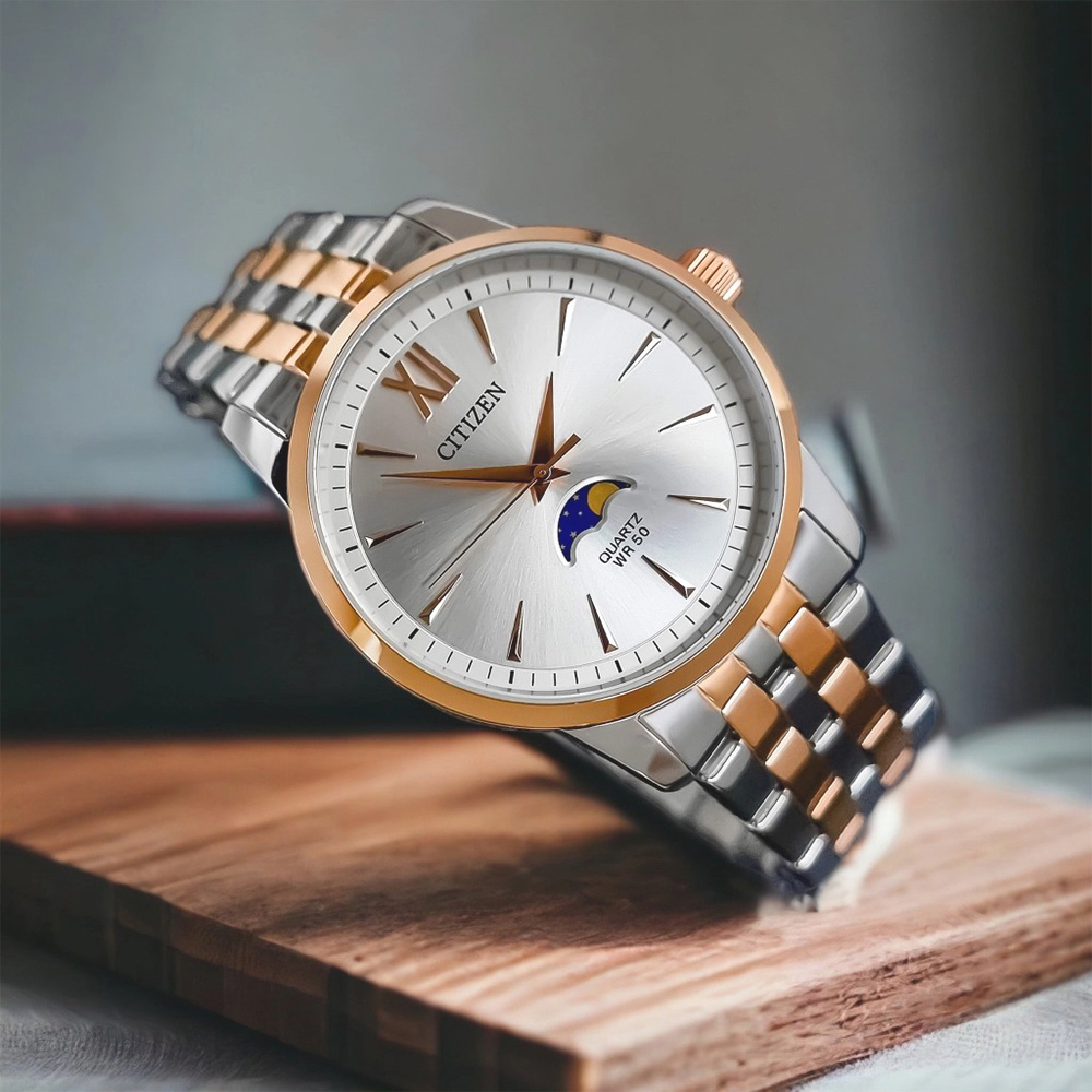 【CITIZEN 星辰】 AK5006-58A 日本機芯 月相顯示 優雅紳士 防水50米 石英 手錶