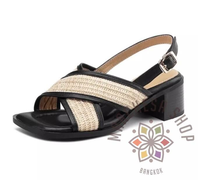 S3094 - 牛皮編織交叉帶高踭涼鞋