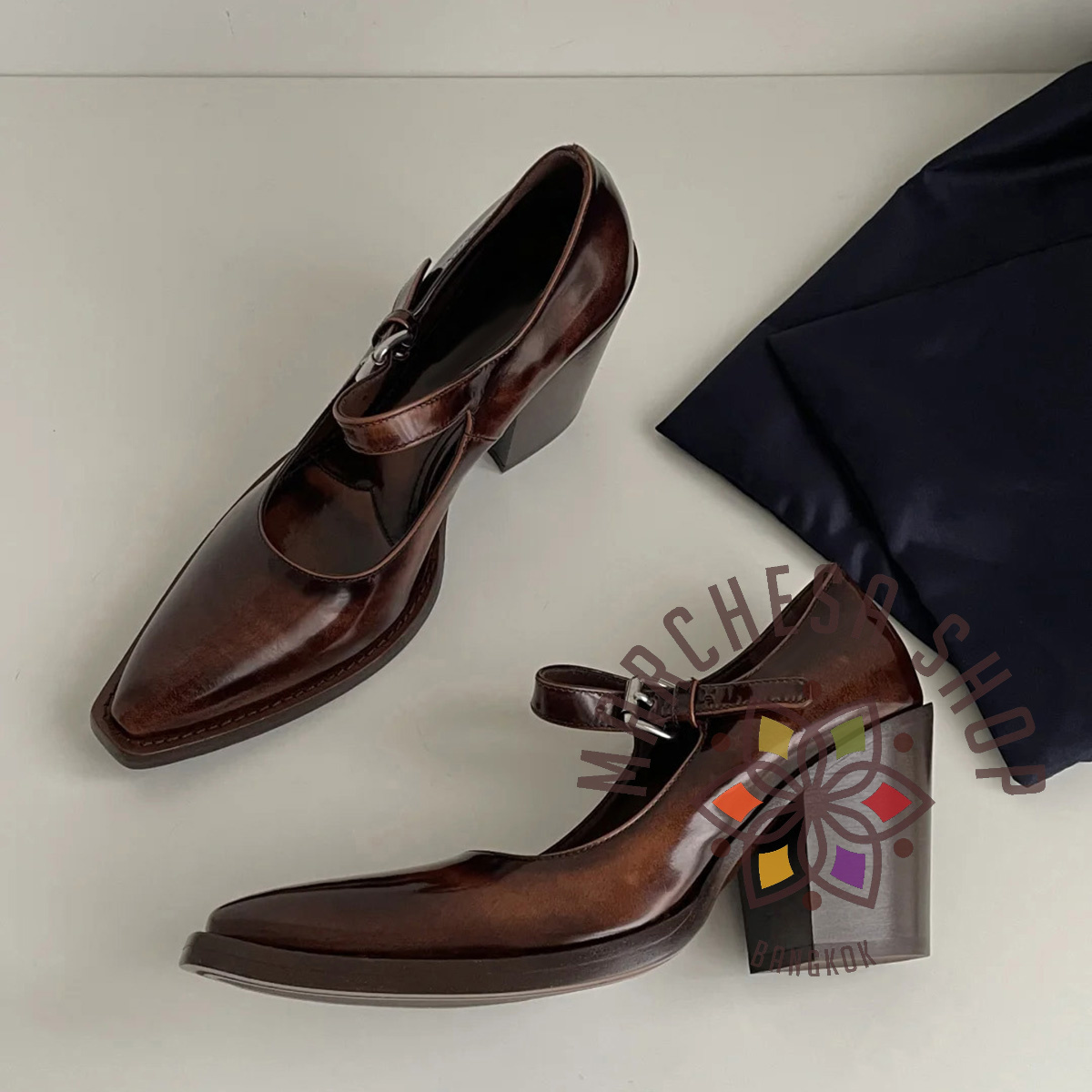 S3095 - 全真皮牛皮水磨一字帶高踭鞋