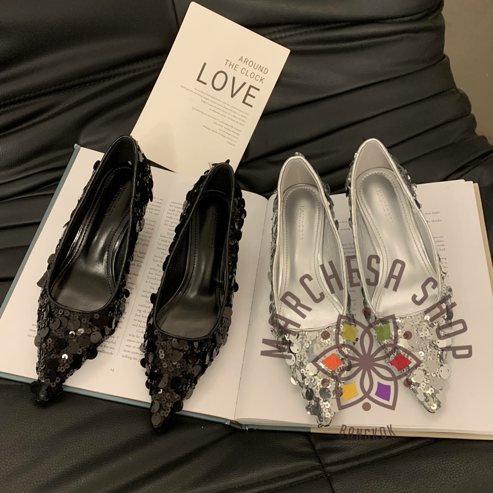 S3096 - 真皮羊皮閃片Bling Bling高踭船踭鞋