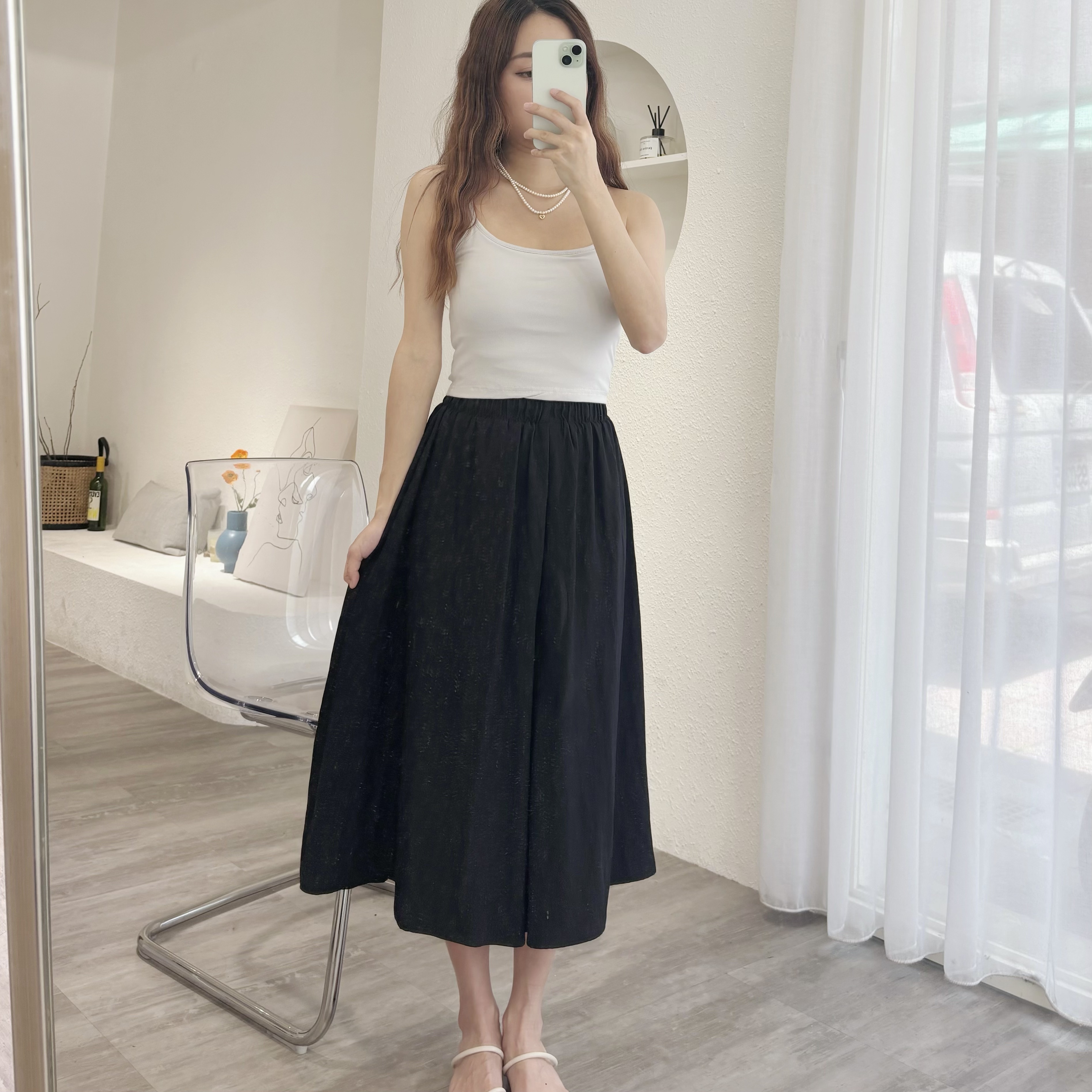 夏季薄款水洗軟軟冰絲休閒褲裙(XXS-L)