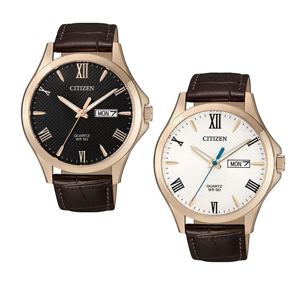 【CITIZEN 星辰】BF2023-01A/01H 簡約優雅 星期日期 白/黑 石英皮革腕錶 41mm