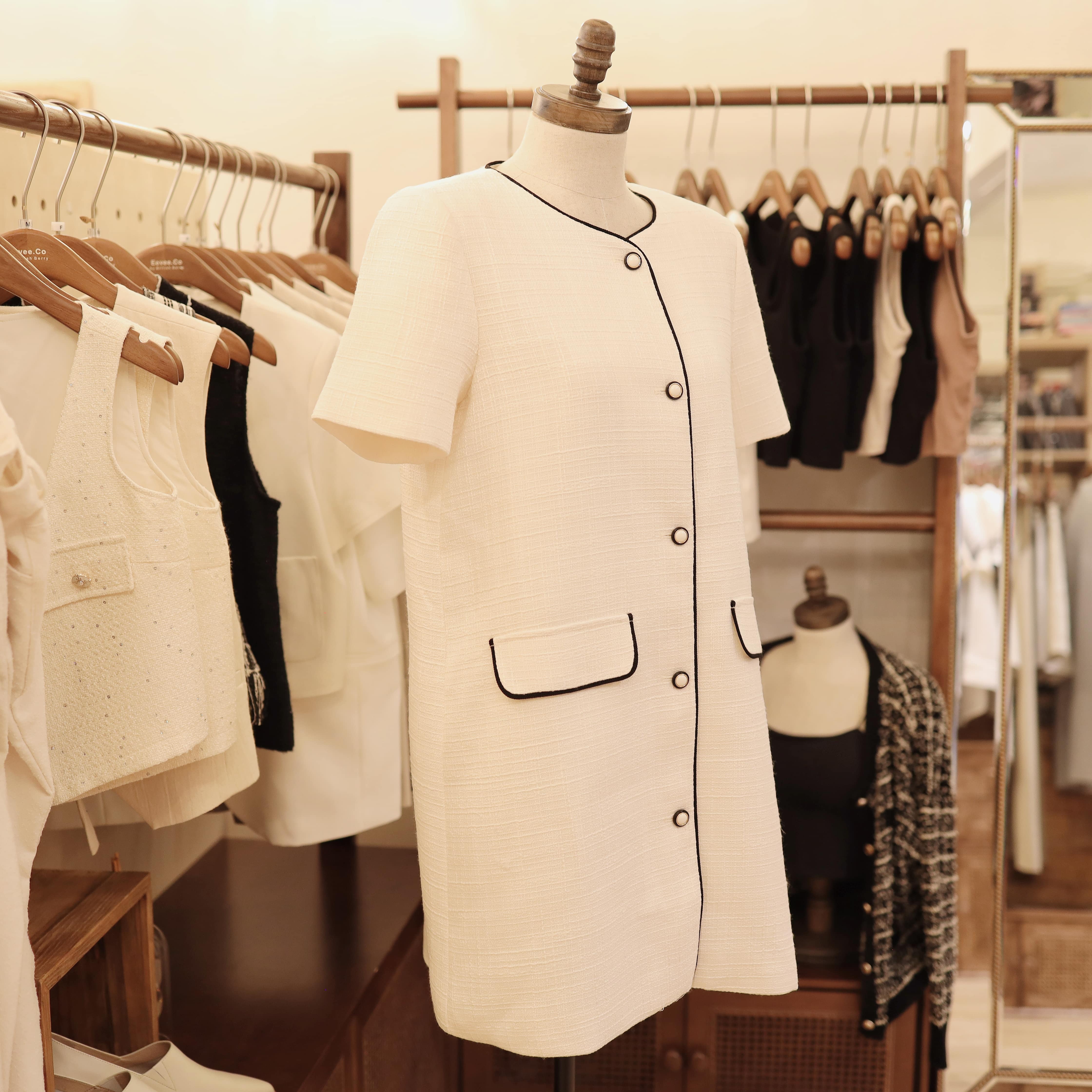 [現貨] [7035] [Vol.3] 黑邊米白 Tweed 連身裙