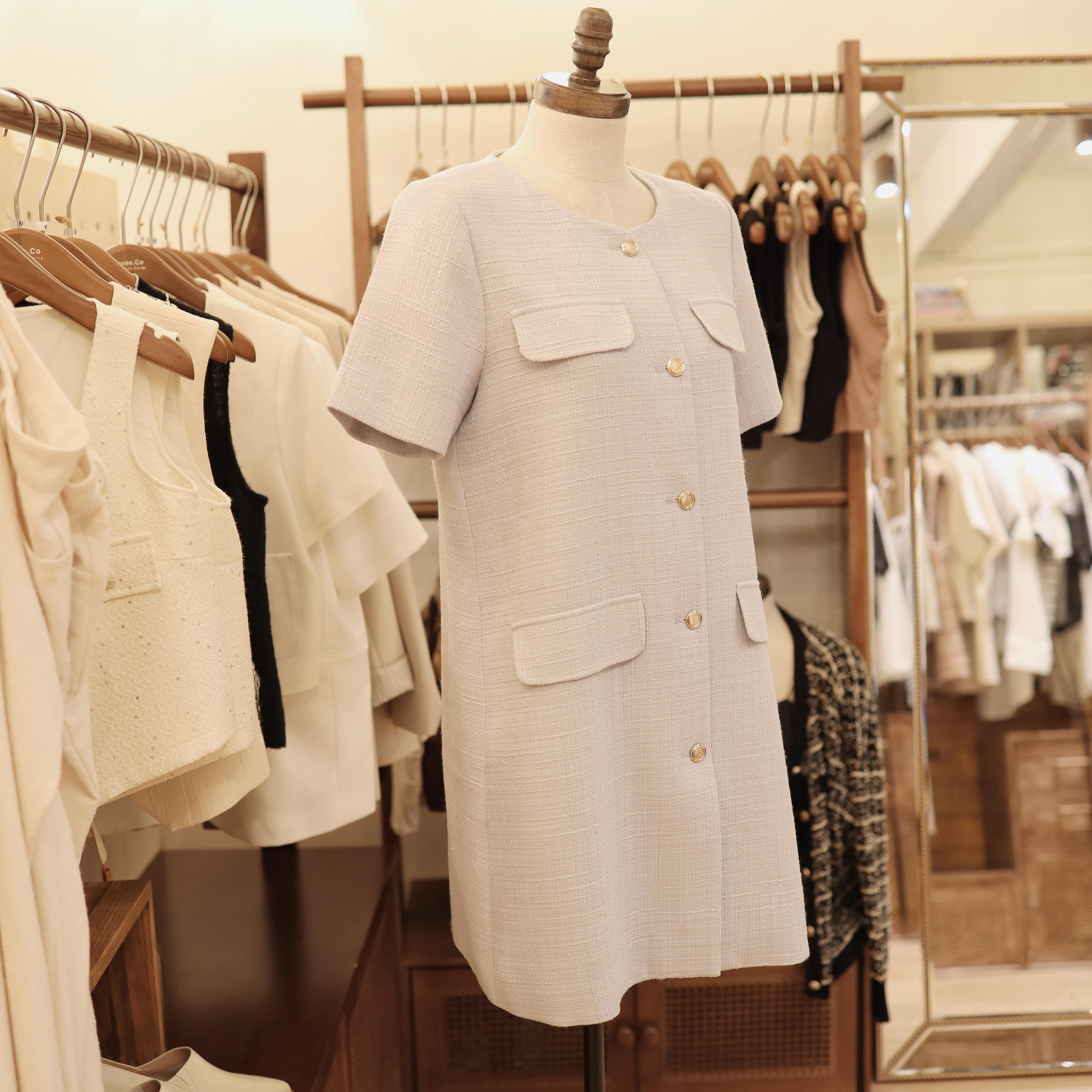 [現貨] [7051] [Vol.3] 灰藍短袖 Tweed 連身裙