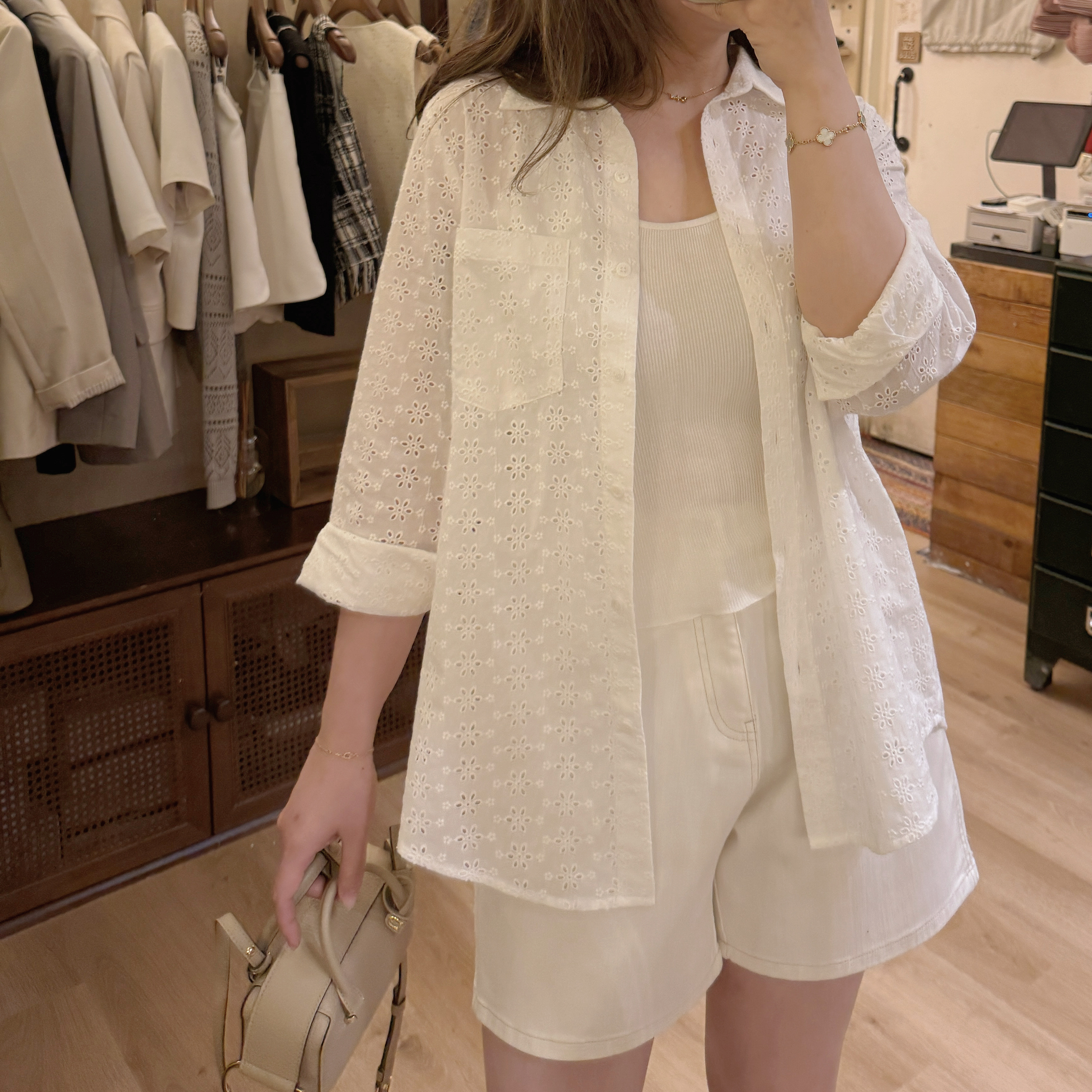 [現貨] [7037] [Vol.3] 白色彈性牛仔短褲