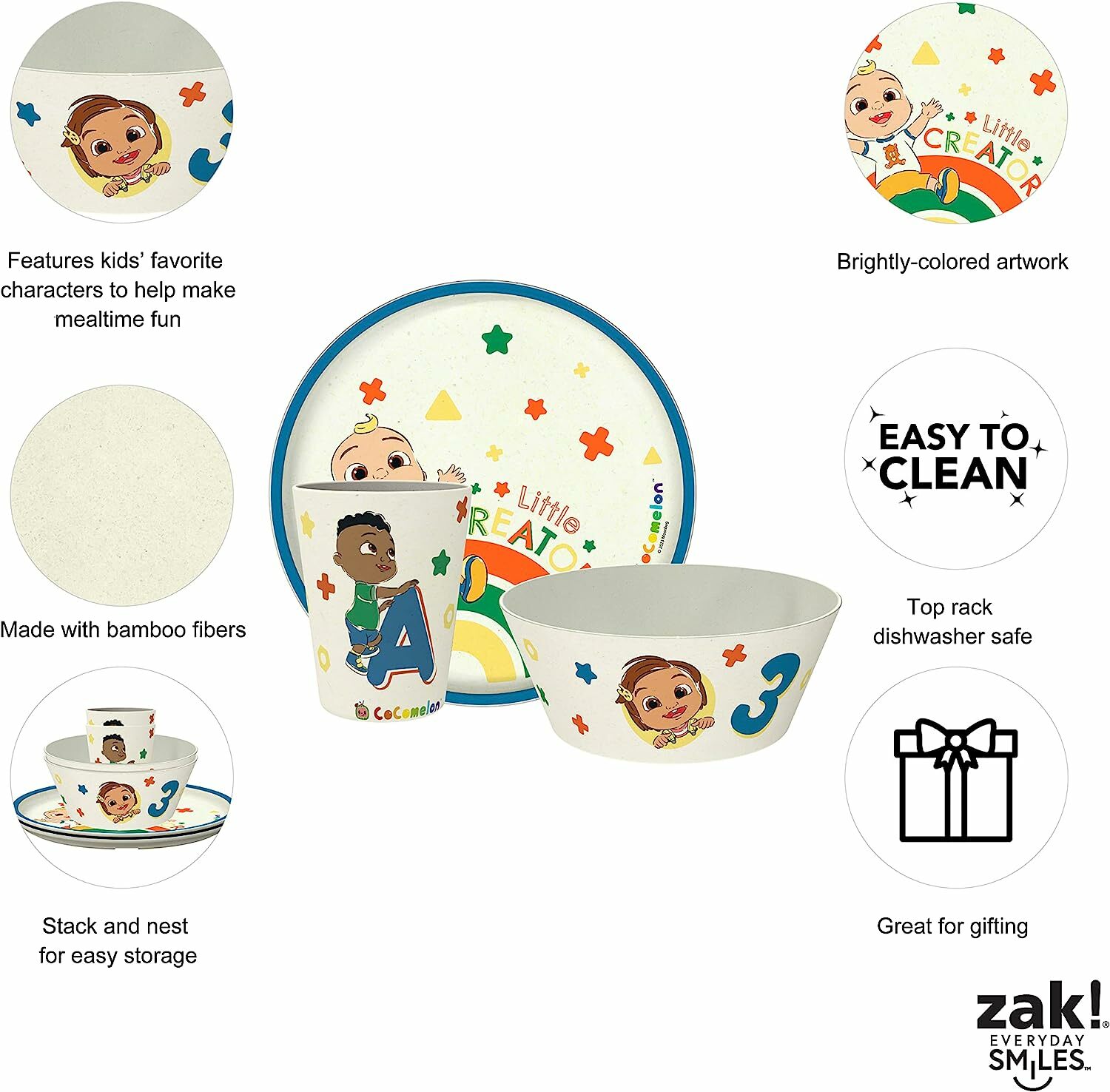 美國 Zak Designs Cocomelon 3 件兒童餐具套裝