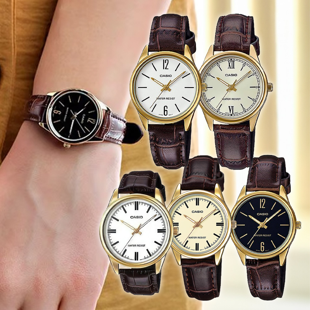 【CASIO 卡西歐】 LTP-V005GL 簡約設計 輕薄舒適 簡易時間 金圈多色 小款皮革 腕錶 手錶 女錶