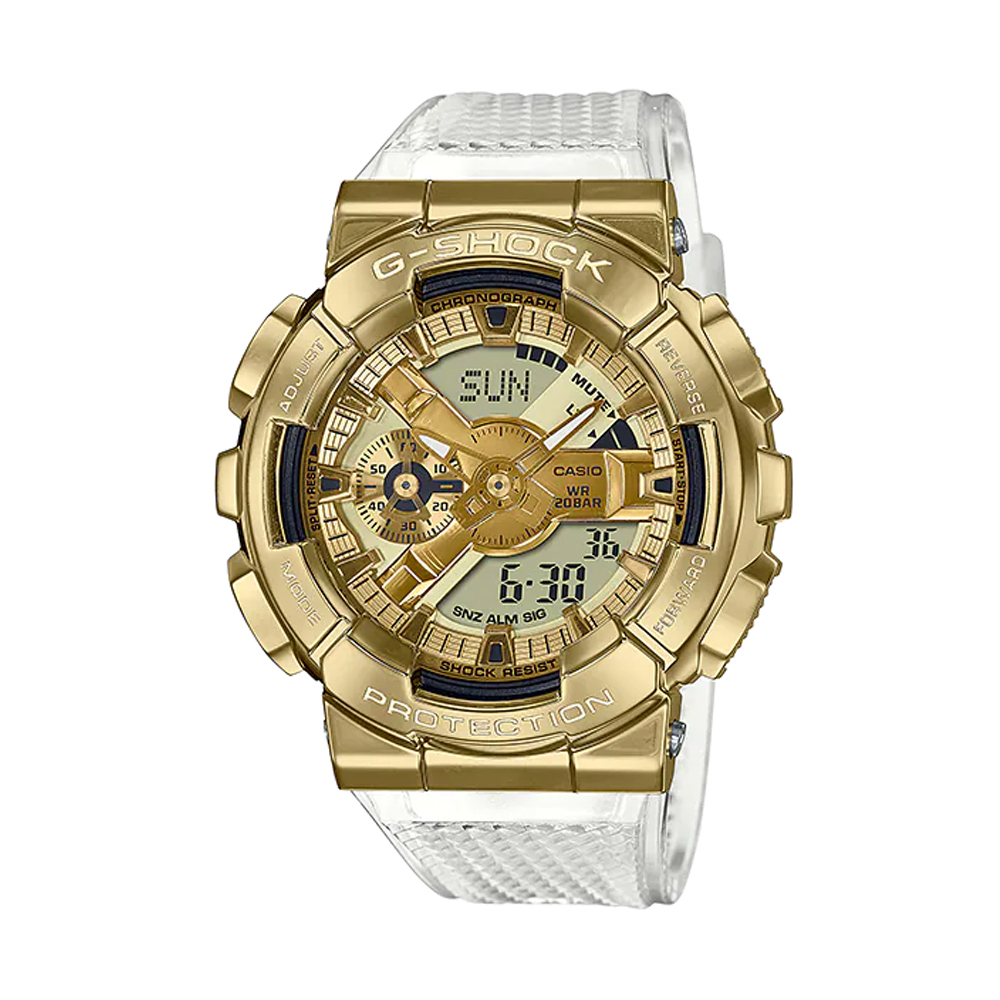 【CASIO 卡西歐】 G-SHOCK GM-110SG-9A 華爾街風奢華霸氣 世界時間多功能耐衝擊數位雙顯 透明金屬 手錶