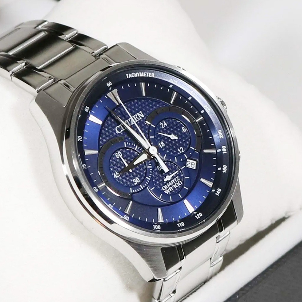 (預購)【CITIZEN 星辰】AN8190-51L 商務都會 三眼計時 銀框藍面 不鏽鋼 石英腕錶 42mm