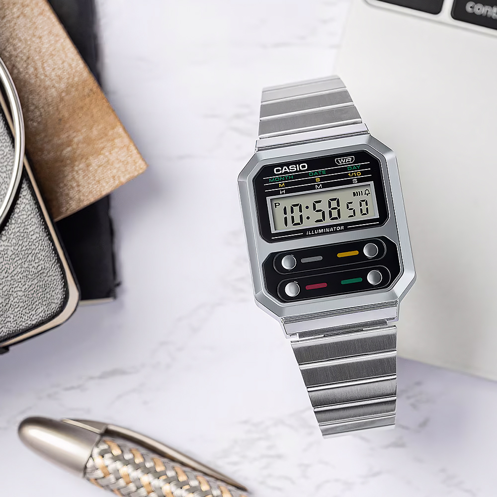 【CASIO 卡西歐】 Vintage A100WE-1A 經典復古懷舊時尚 歷久不衰多功能計時碼錶LED 方型運動款 電子錶 手錶