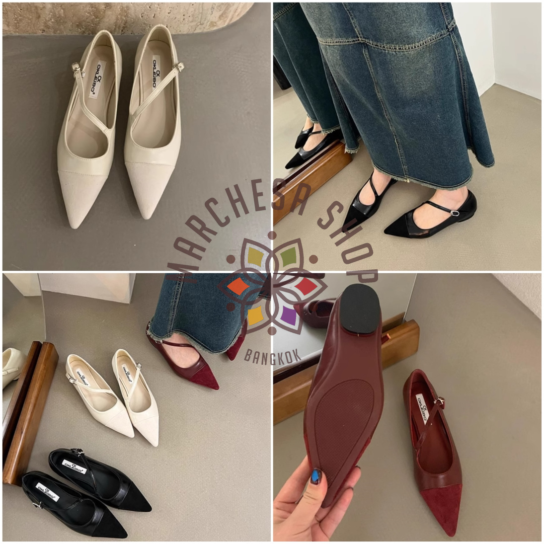 S3118 - 牛猄拼皮純色鈄帶平底鞋