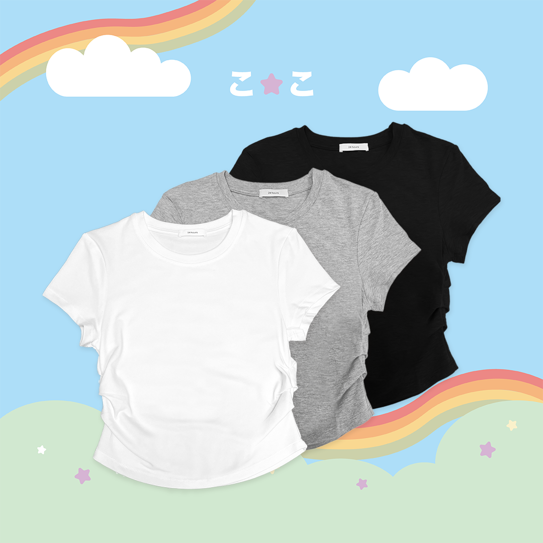 こ♡こ 兩側抓皺圓領上衣