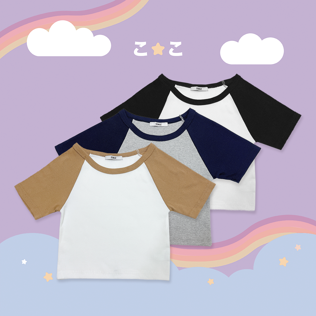 こ♡こ 拼色圓領上衣