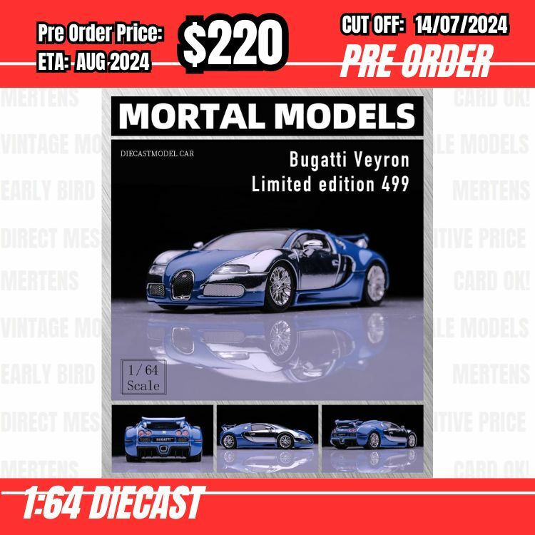PO-$220 * Mortal * 1:64 Bugatti Veyron Chrome Blue Silver [OD07/07]
