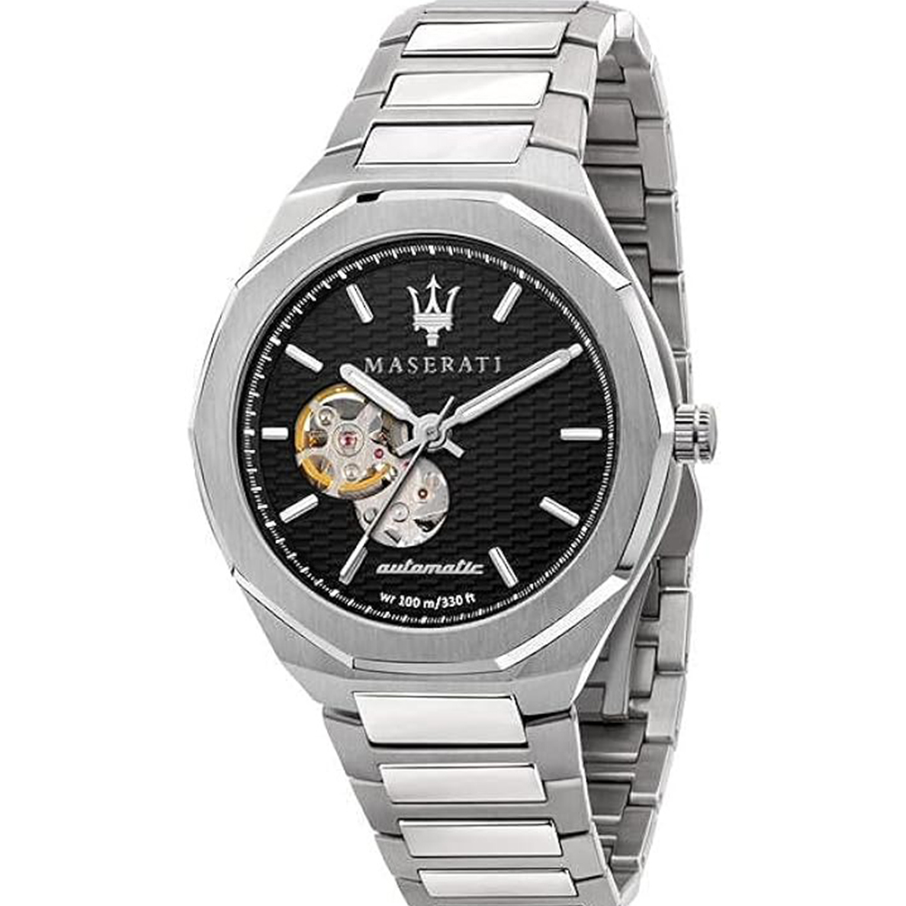 【MASERATI 瑪莎拉蒂】鏤空錶盤 不鏽鋼夜光機械錶 -
