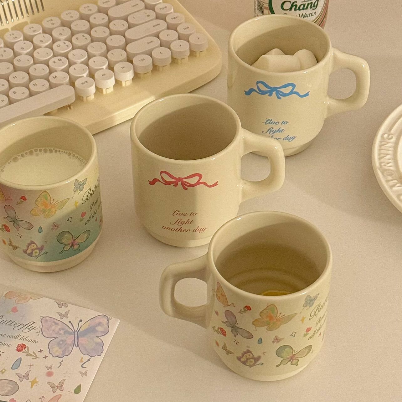《4438》ins風少女蝴蝶結馬克杯 340ML