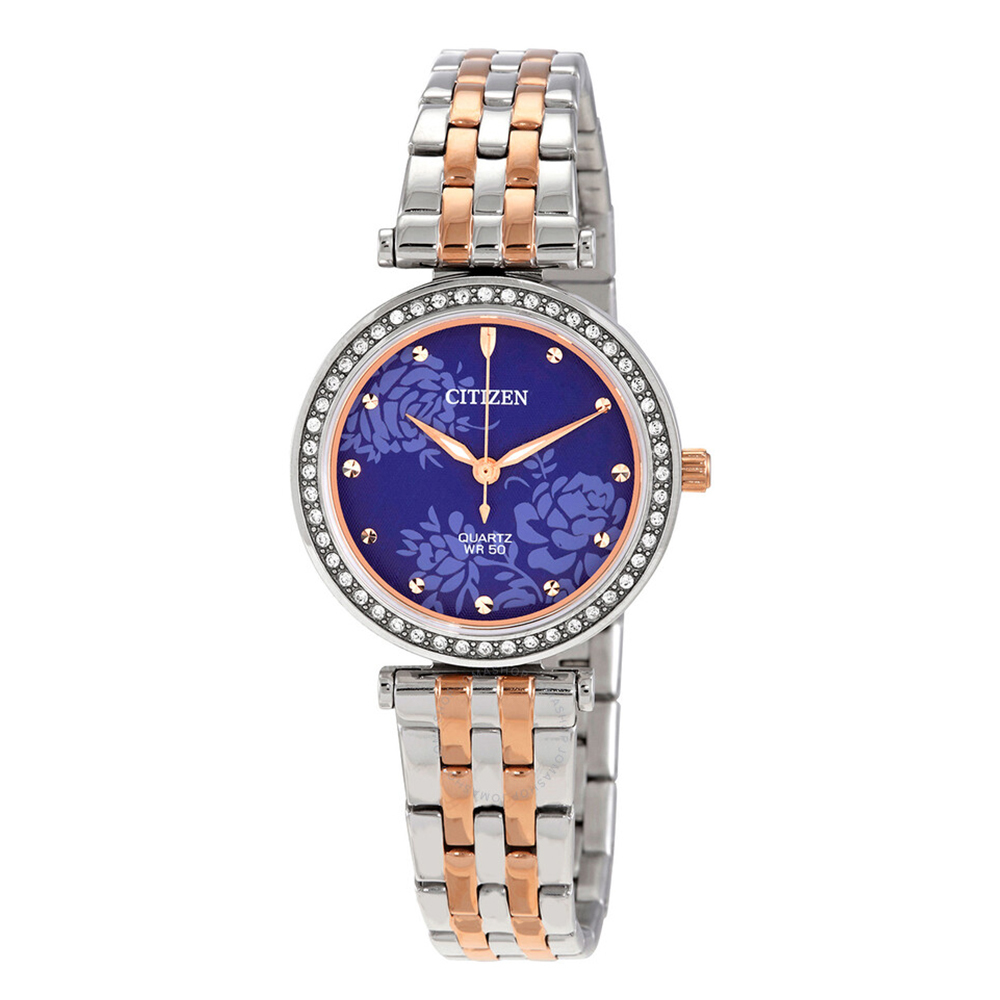 【CITIZEN 星辰】 LADY'S 系列 ER0218-53L 花樣時尚 奢華綻放 日本機芯 錶框48顆水晶 夜光指針 手錶 女錶 夜魅藍 30mm
