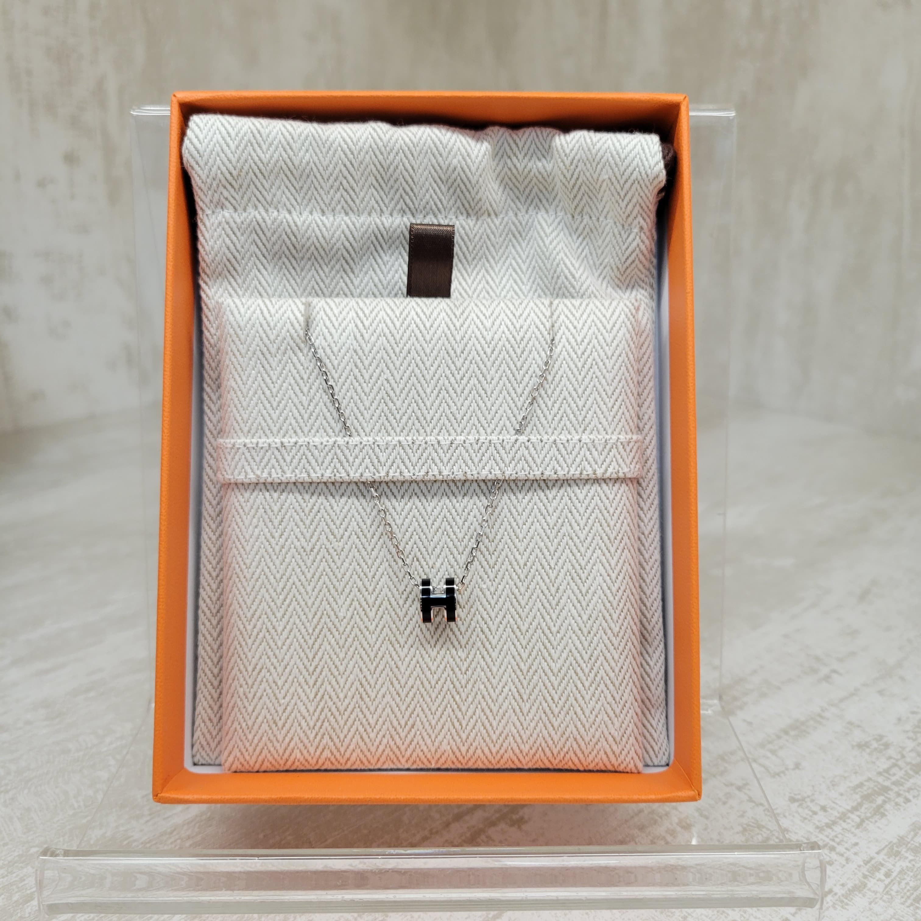 HERMES MINI POP H PENDANT NOIR P 頸鏈  黑銀