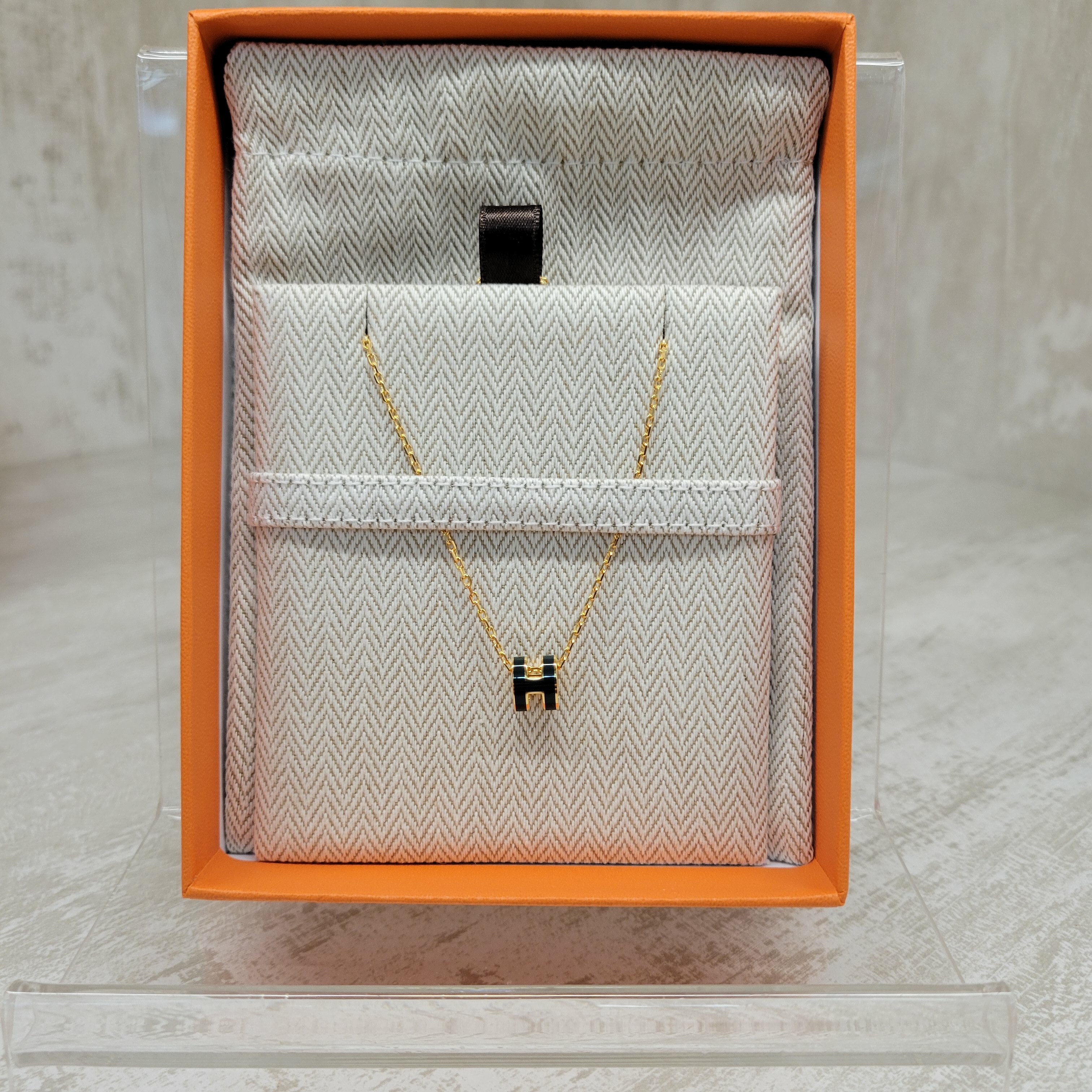 HERMES MINI POP H PENDANT NOIR F 頸鏈  黑金