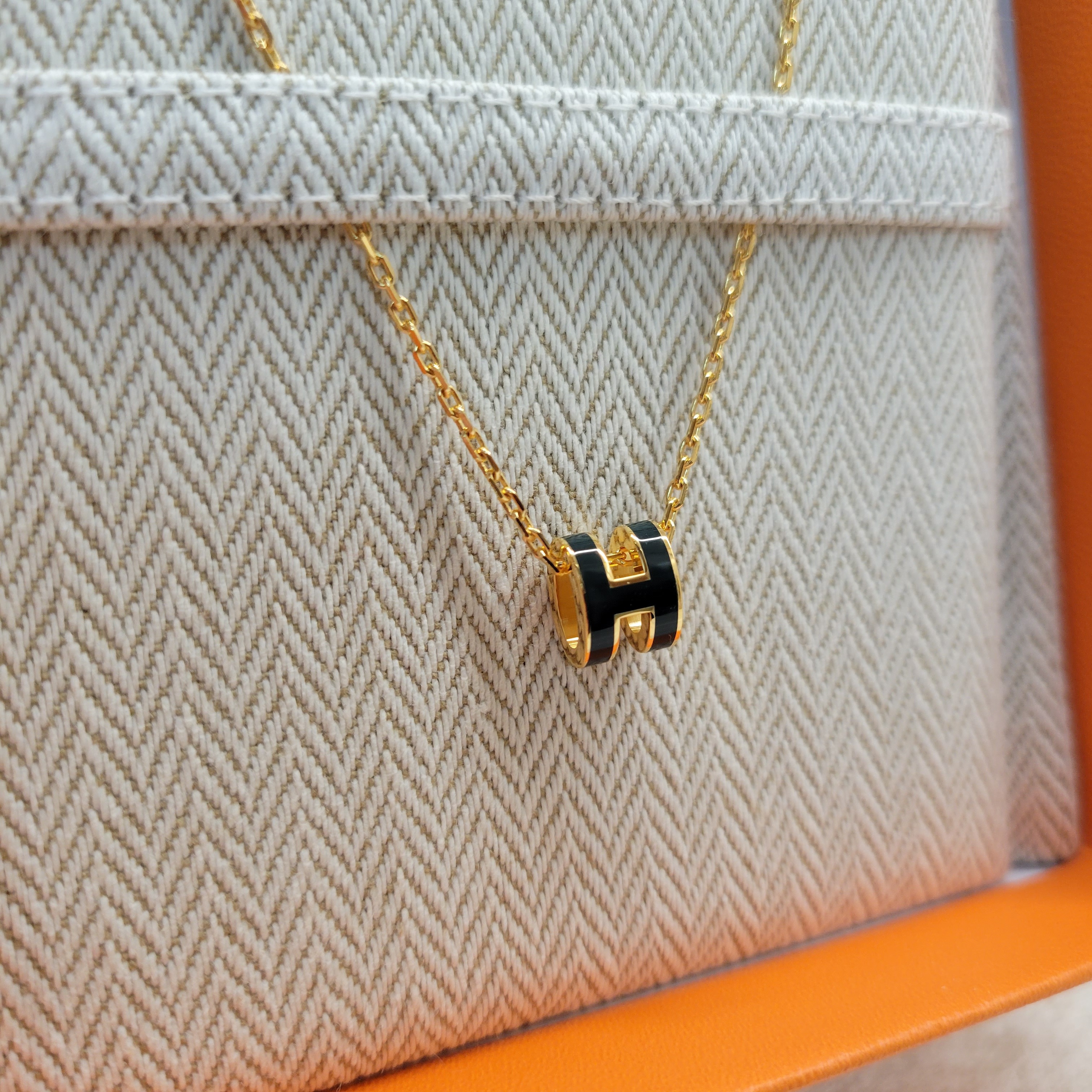 HERMES MINI POP H PENDANT NOIR F 頸鏈  黑金
