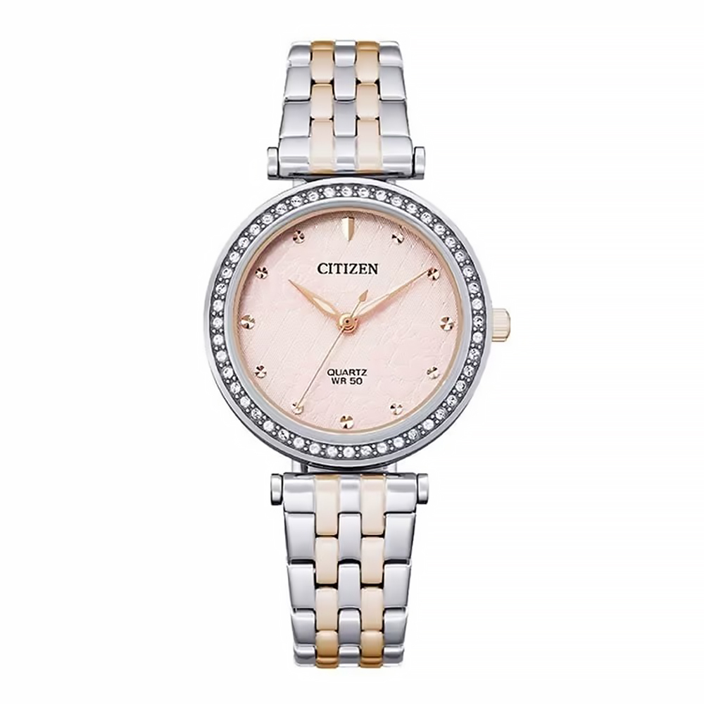 【CITIZEN 星辰】 LADY'S 系列 ER0218-53X 花樣時尚 奢華綻放 日本機芯 錶框48顆水晶 夜光指針 手錶 女錶 櫻花粉 30mm