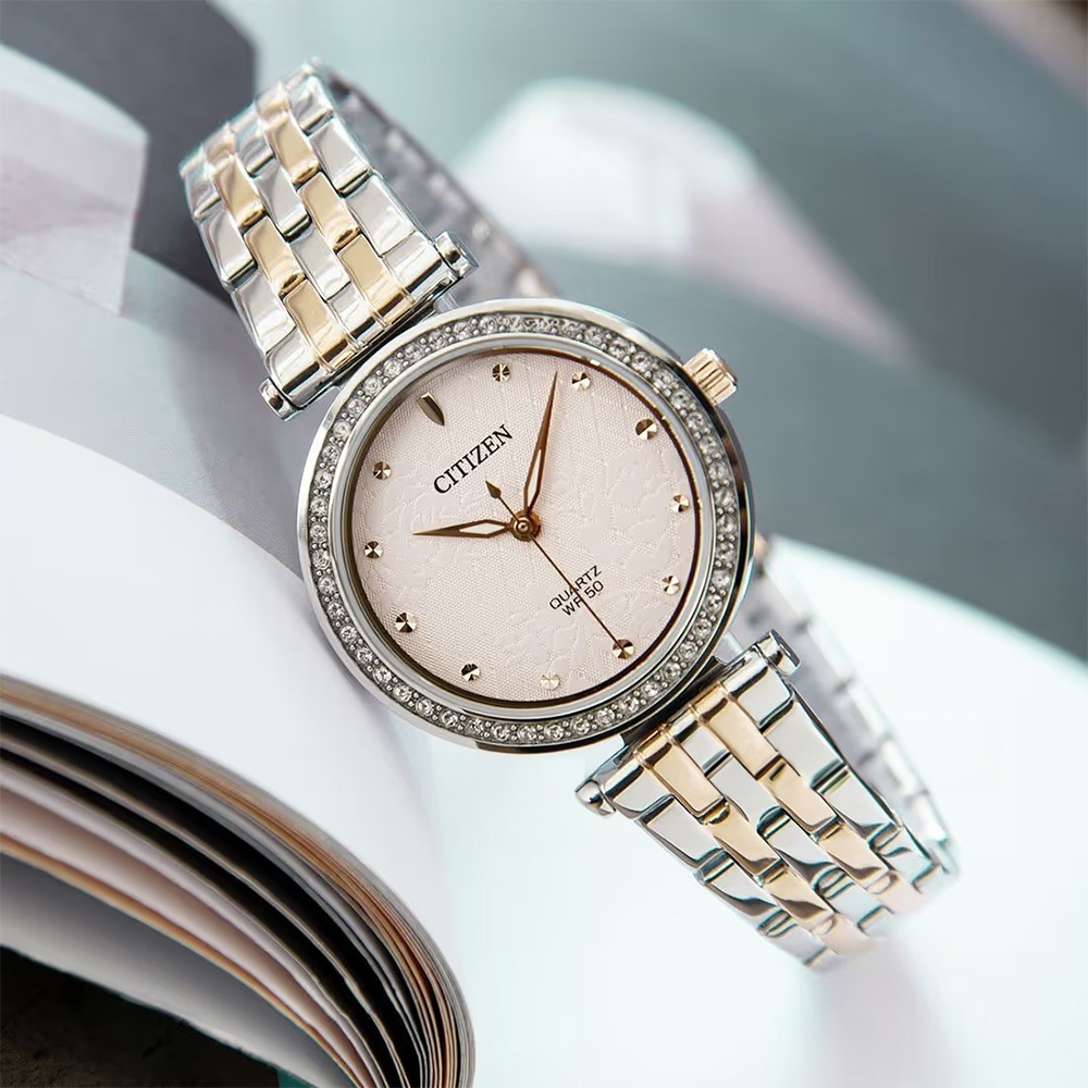 【CITIZEN 星辰】 LADY'S 系列 ER0218-53X 花樣時尚 奢華綻放 日本機芯 錶框48顆水晶 夜光指針 手錶 女錶 櫻花粉 30mm