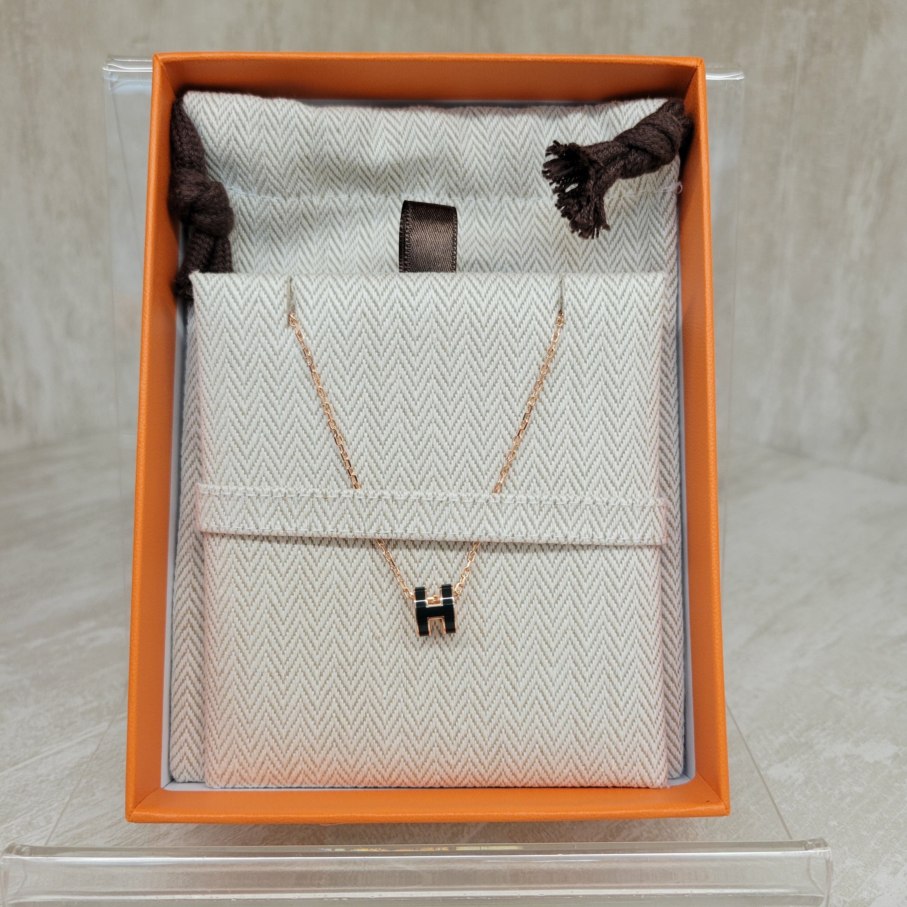 HERMES MINI POP H PENDANT NOIR FO 頸鏈 黑玫瑰金
