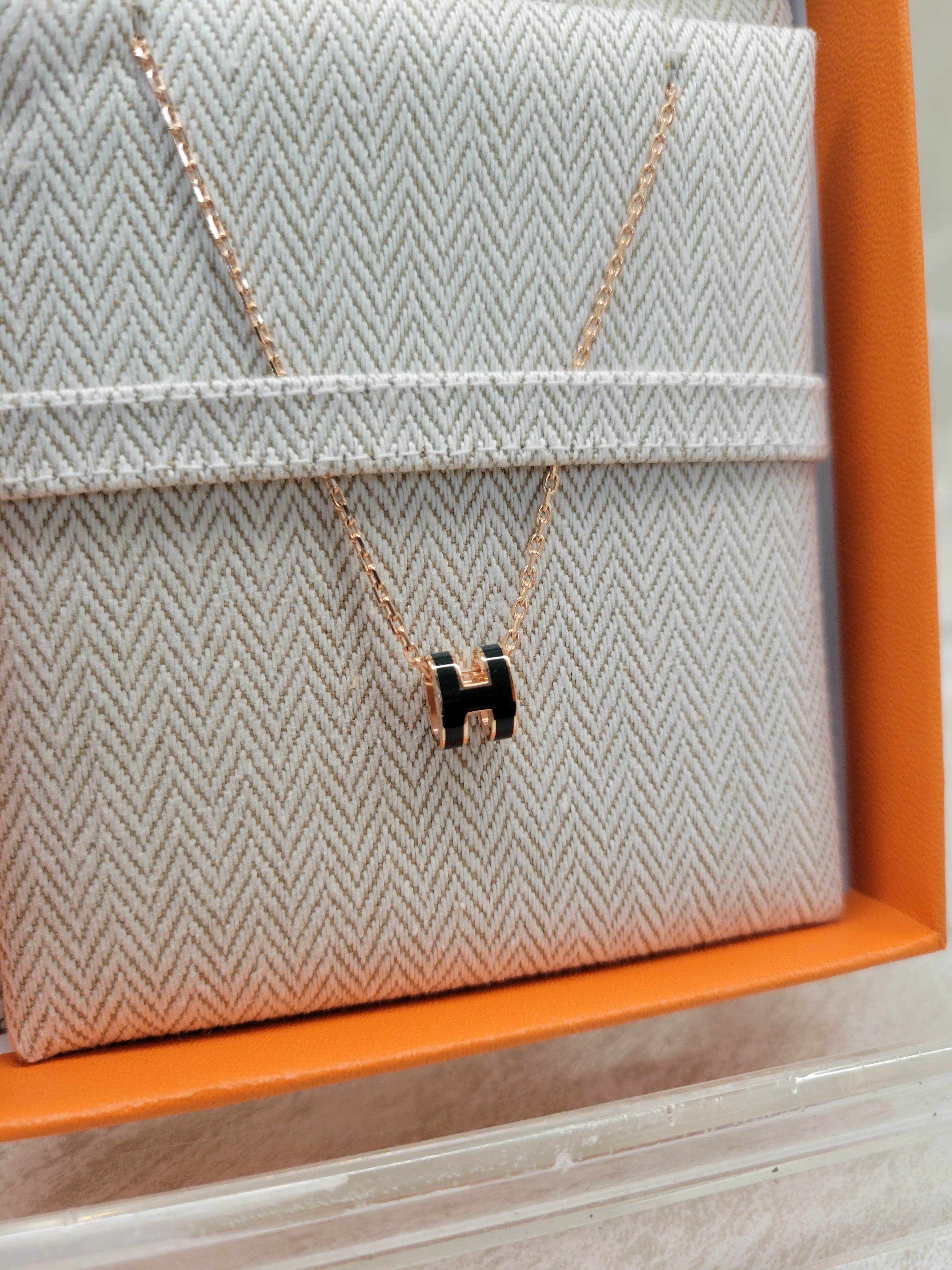 HERMES MINI POP H PENDANT NOIR FO 頸鏈 黑玫瑰金