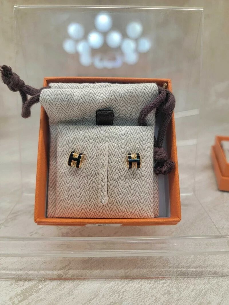 HERMES MINI POP H EARRINGS NOIR F 耳環 黑金