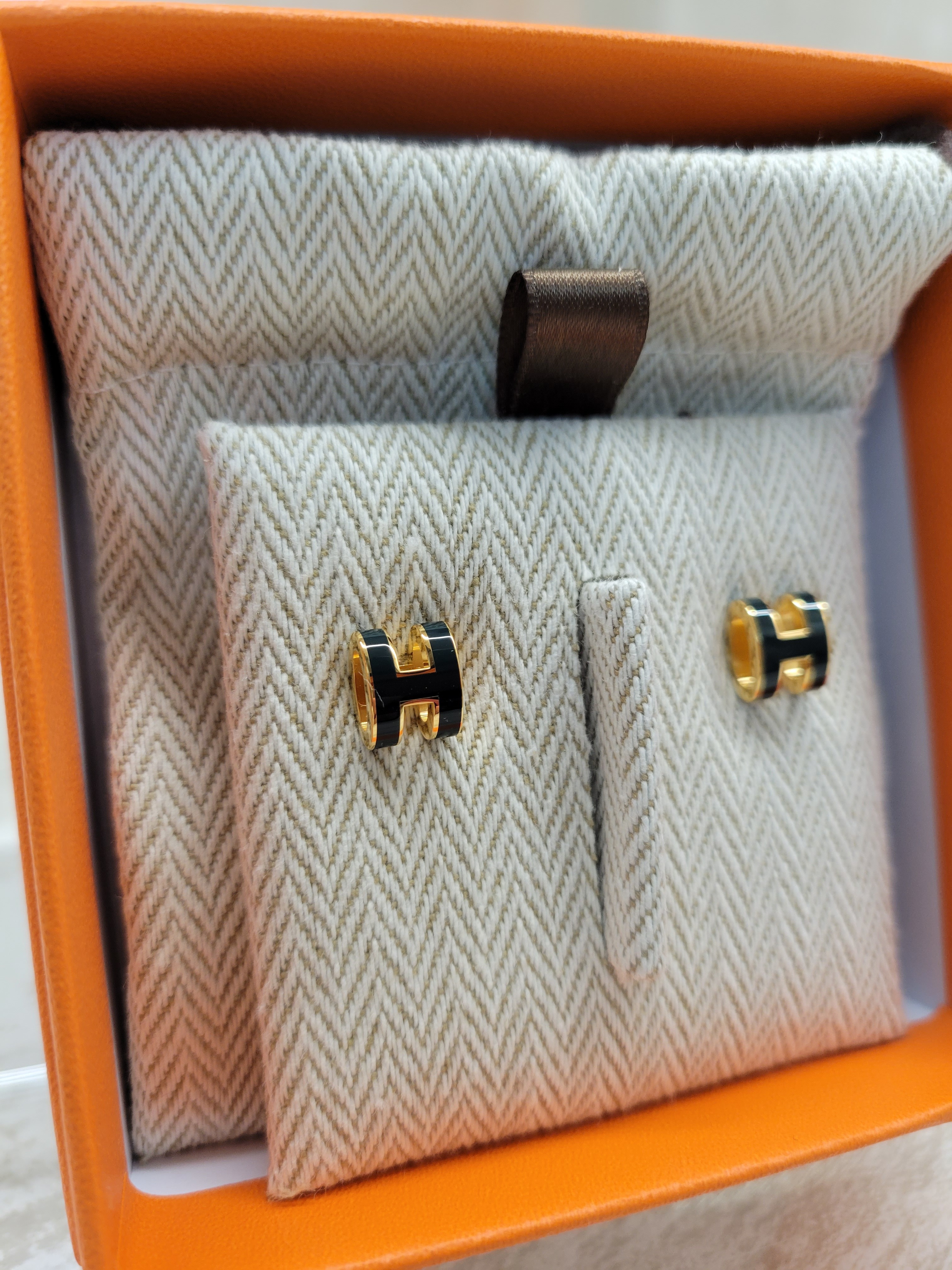 HERMES MINI POP H EARRINGS NOIR F 耳環 黑金