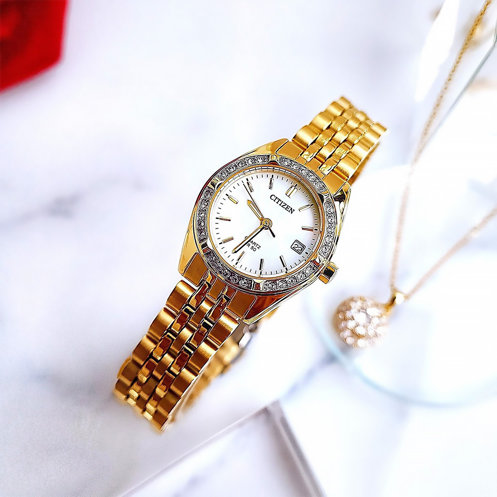 【CITIZEN 星辰】 LADY'S 系列 EU6062-50D 優雅時尚 日本機芯 施華洛世奇水晶 貝母珍珠母貝 日期夜光 手錶 女錶 26mm