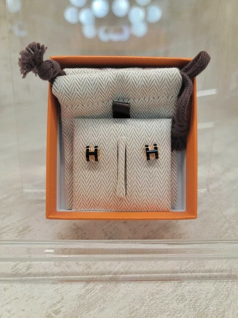 Hermes Mini pop h earrings noir fo 耳環 黑  玫瑰金