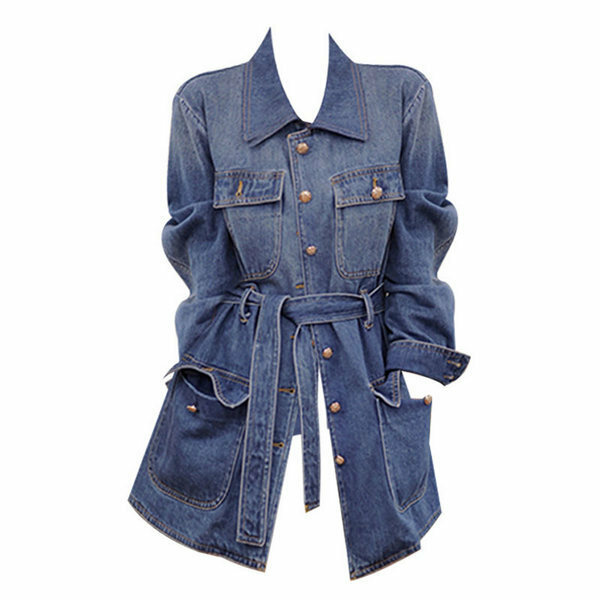 Hot selling denim mid-length jacket (blue size S-L) (please contact customer service to confirm the delivery size after placing the order)