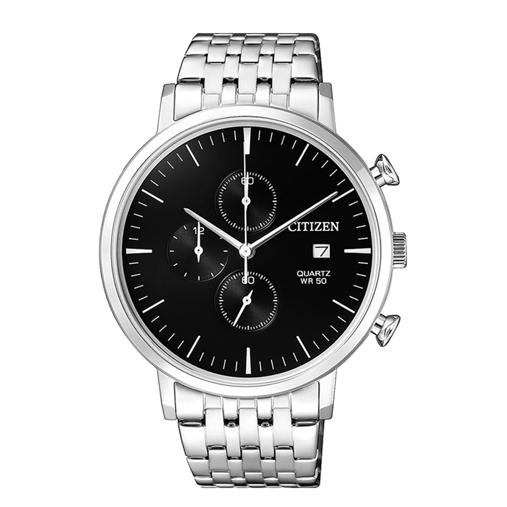 【CITIZEN 星辰】 AN3610-55E 三眼 計時 紳士質感 商務經典 都會時尚 簡約無字 宇宙計型 熊貓 日期 不鏽鋼 手錶