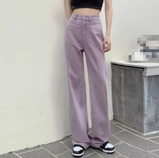 熱賣高腰闊腿牛仔褲【紫色(加長)】【XS-2XL碼】（下單後請聯絡客服確認發貨尺碼）